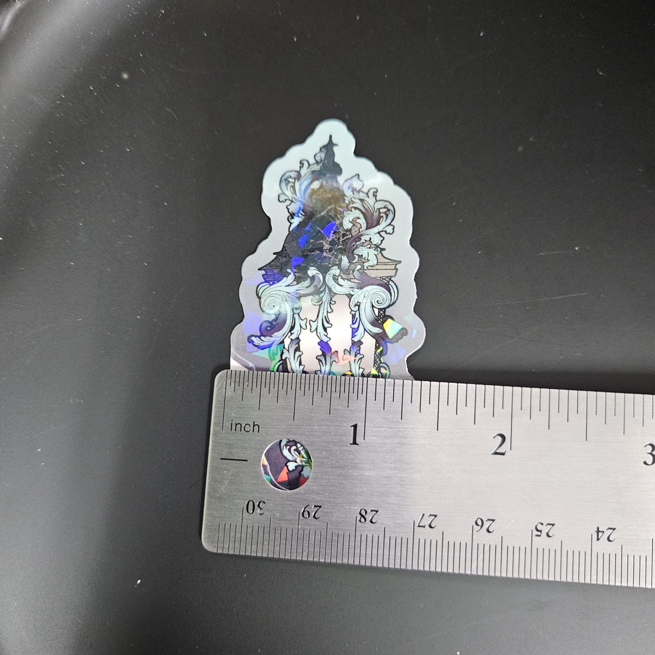 ICE HOLOGRAPHIC STICKER: Dark Ghost Lantern with Blue Filigree