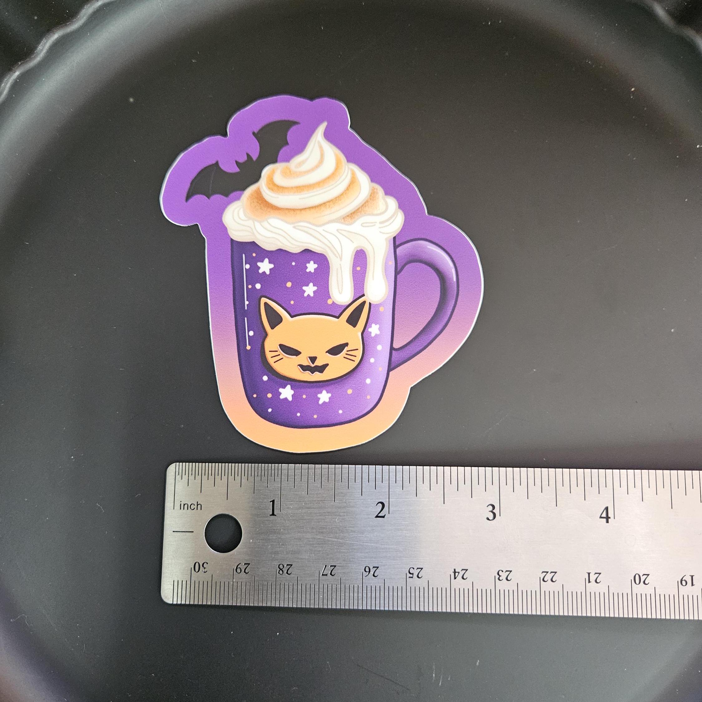 MATTE STICKER: Cat-PURR-ccino Spooky Halloween Drink