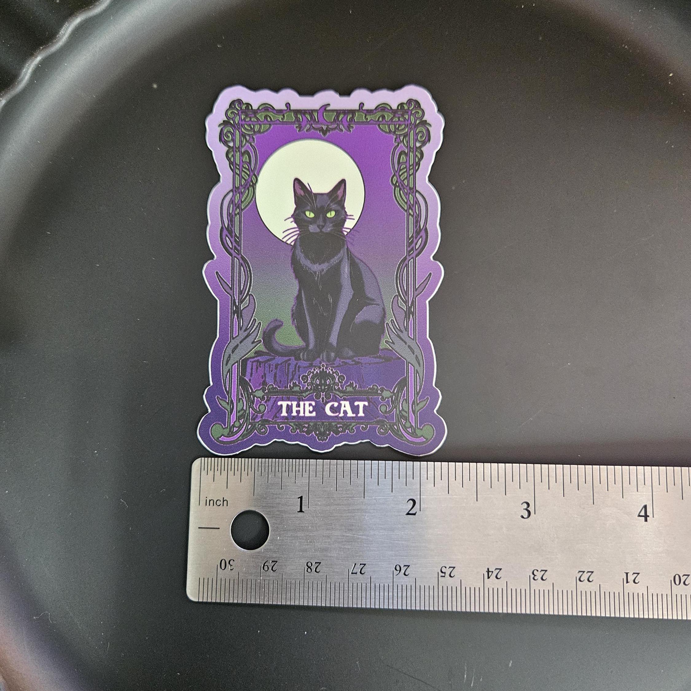 MATTE STICKER: The Cat Purple Tarot Card Style Decorative Sticker Acornandcrowstudio
