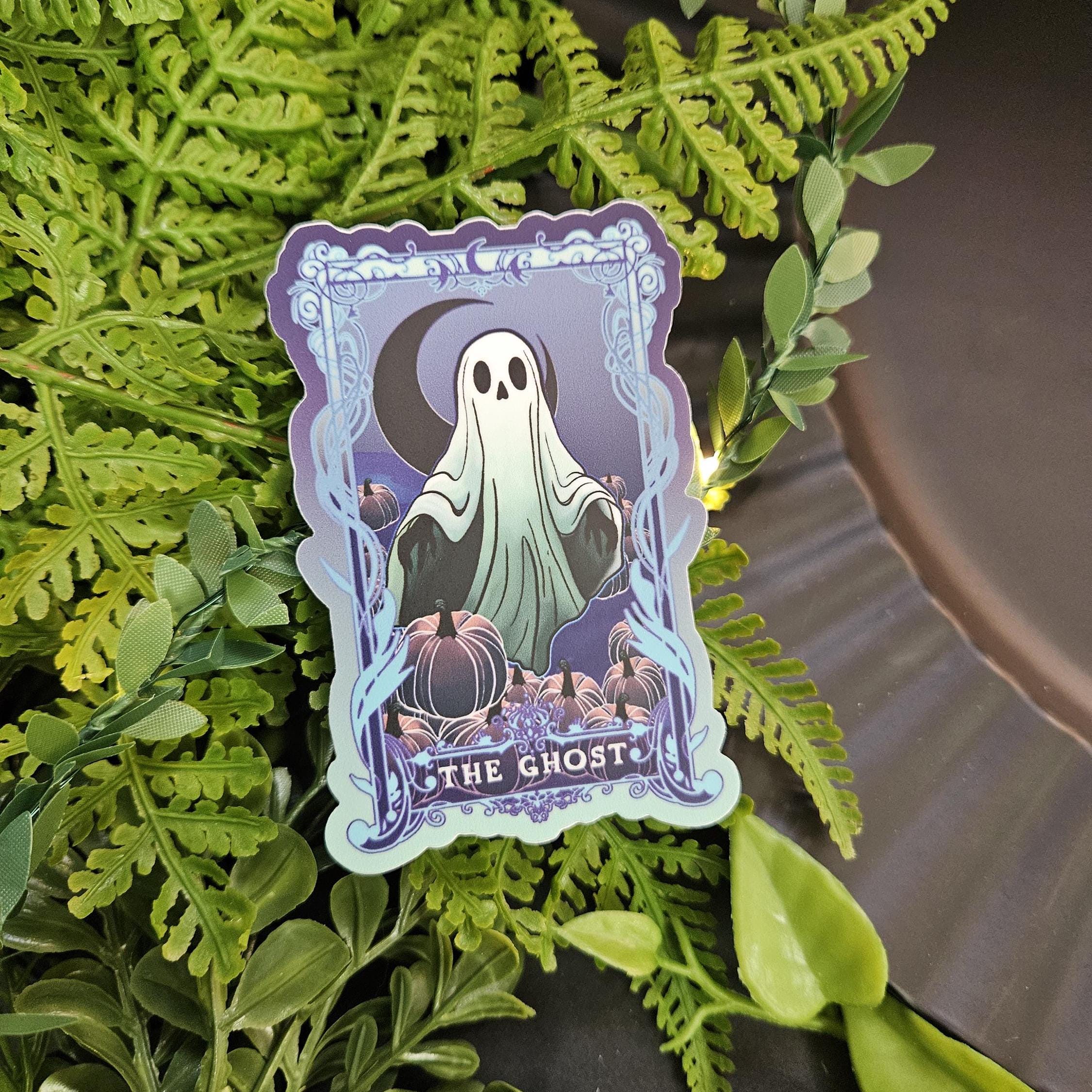 MATTE STICKER: The Ghost Teal Tarot Card Style Decorative Sticker Acornandcrowstudio