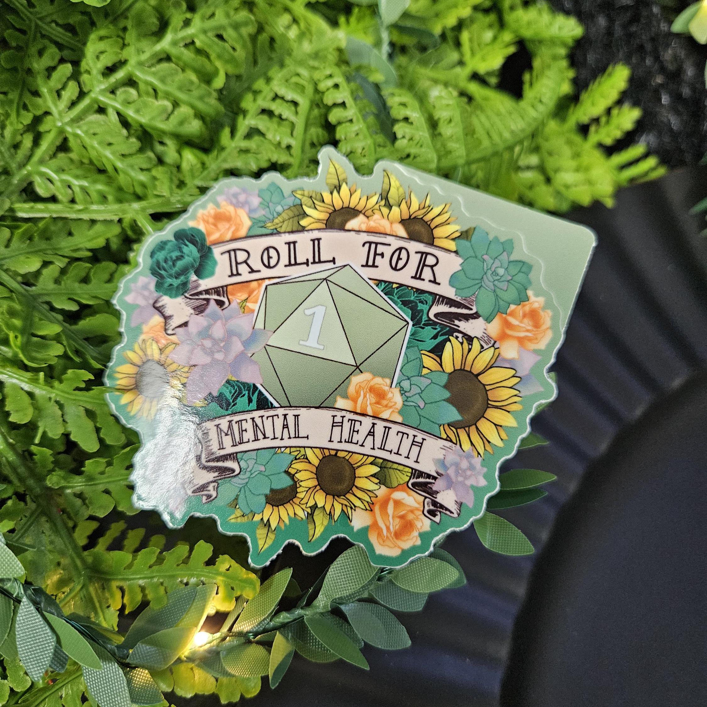 D20 Roll for Mental Health Natural One - Glossy Sticker