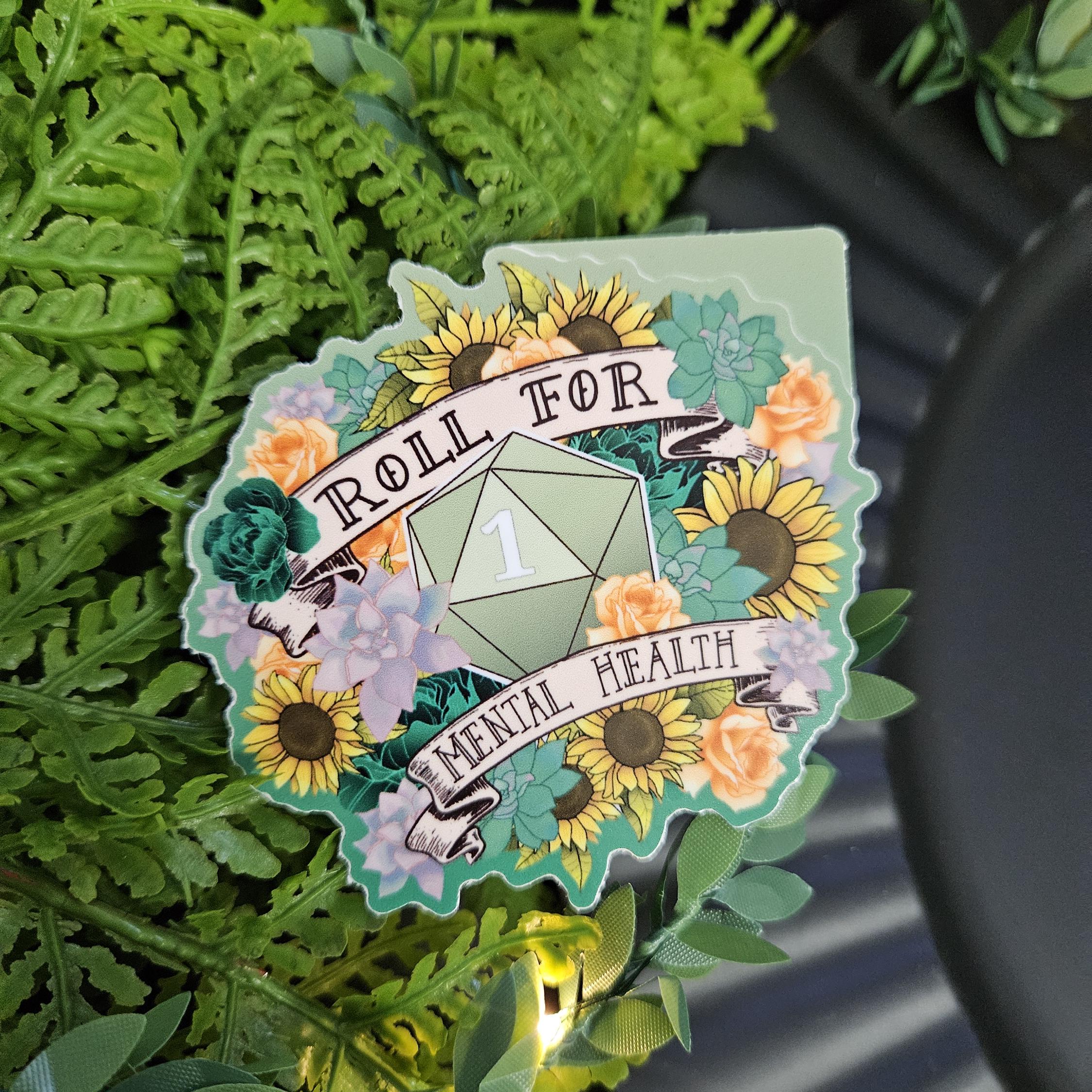 D20 Roll for Mental Health Natural One - Glossy Sticker