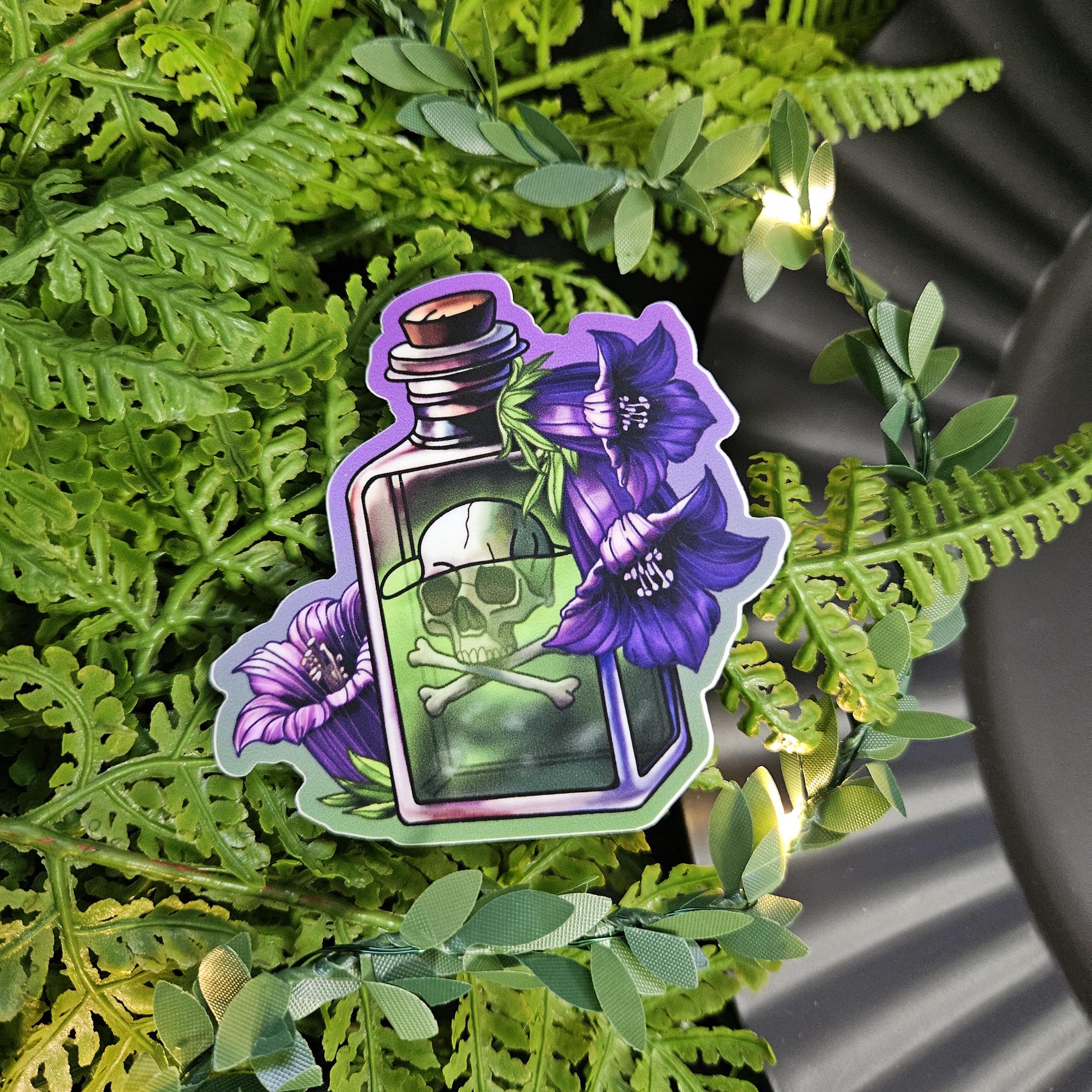 MATTE STICKER: Green and Purple Belladonna Poison Bottle Decorative Sticker Acornandcrowstudio