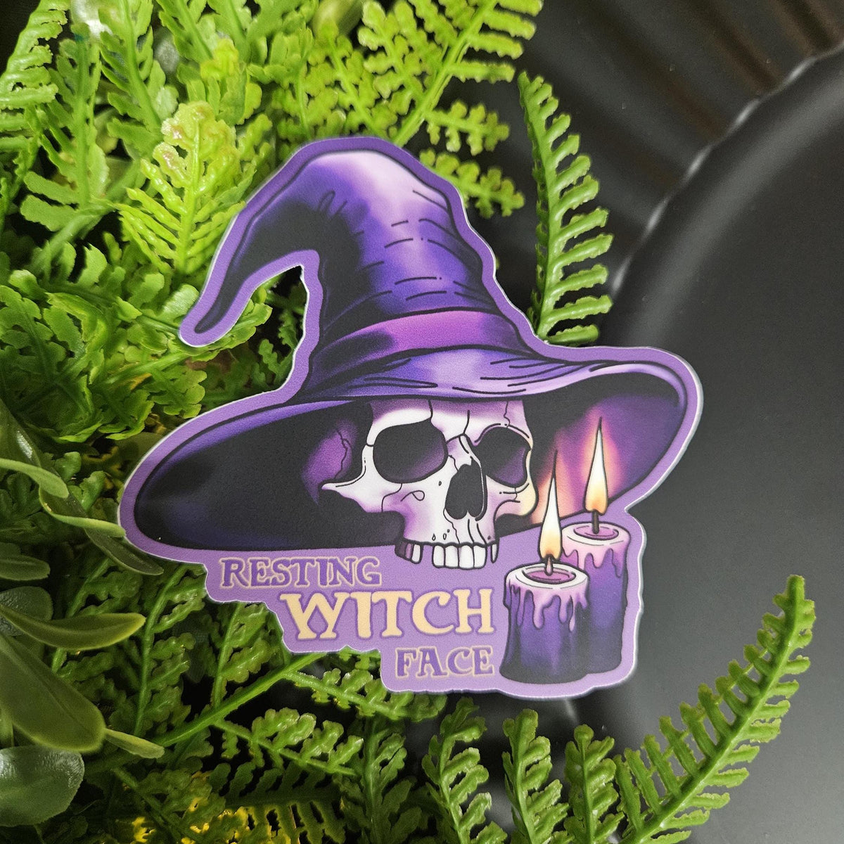 Resting Witch Face Skull and Candles - MATTE STICKER