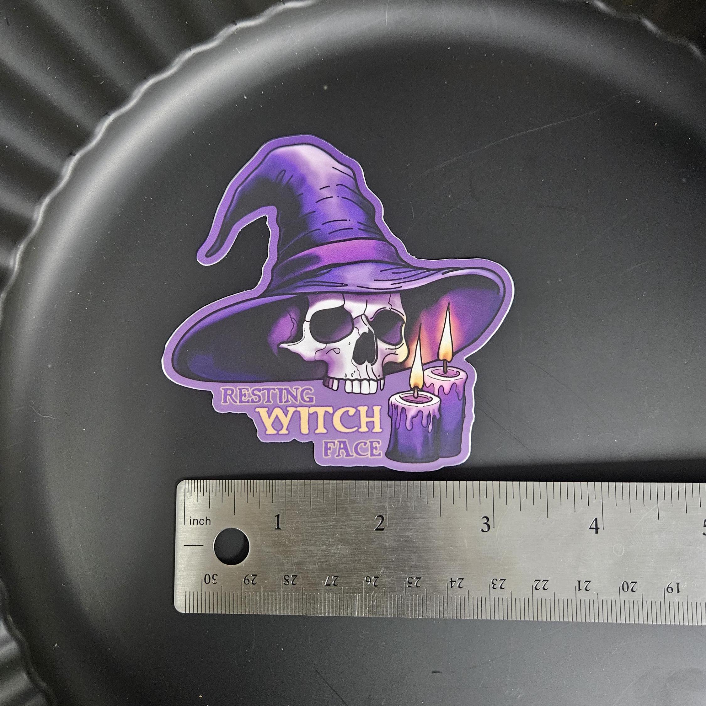 MATTE STICKER: Resting Witch Face Skull and Candles