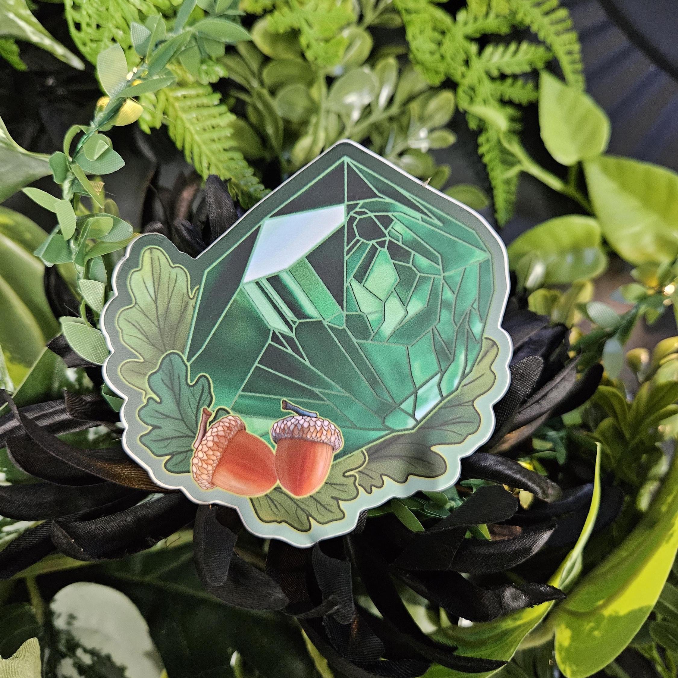 MATTE STICKER: Green Acorn Crystal