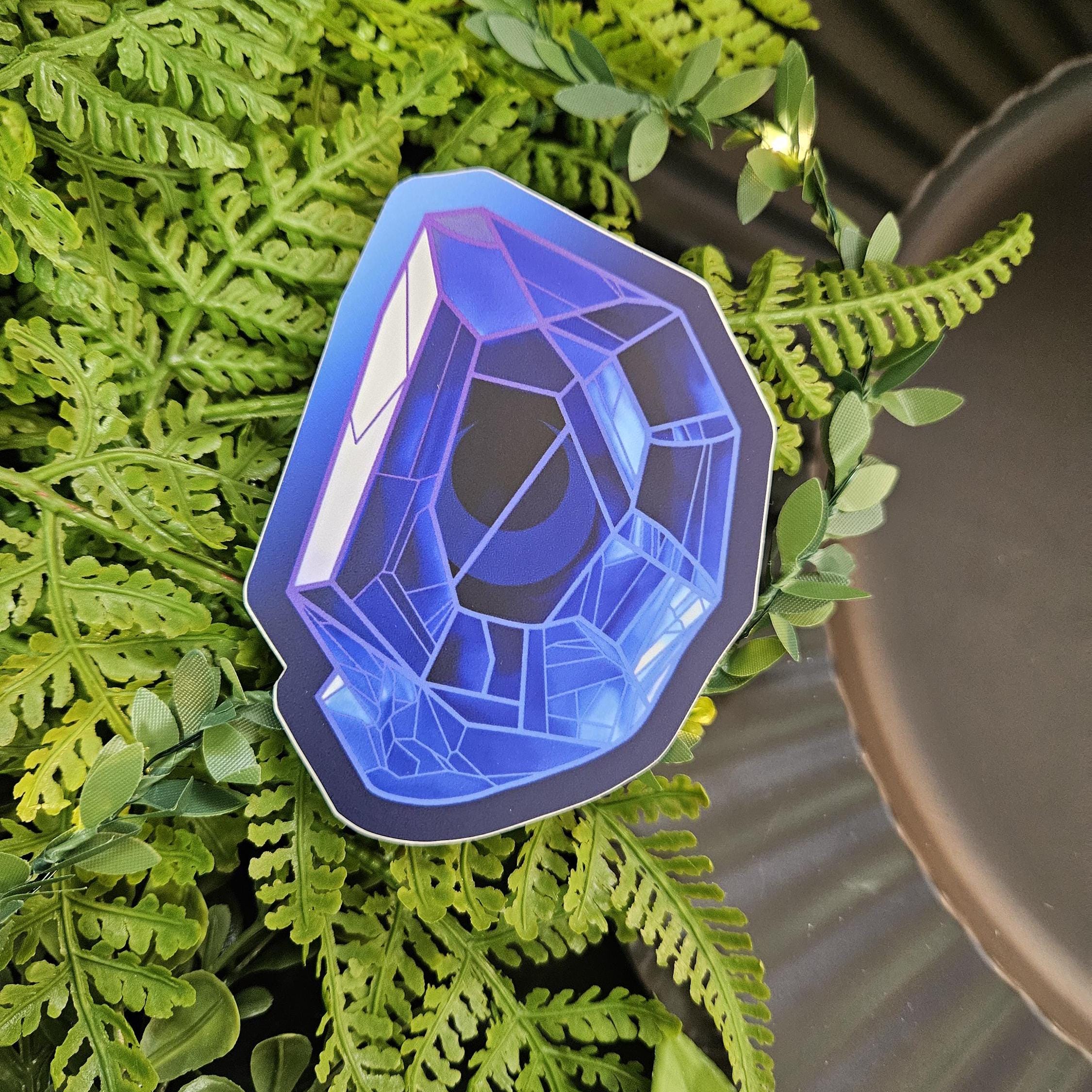 MATTE STICKER: Blue Crystal with Crescent Moon