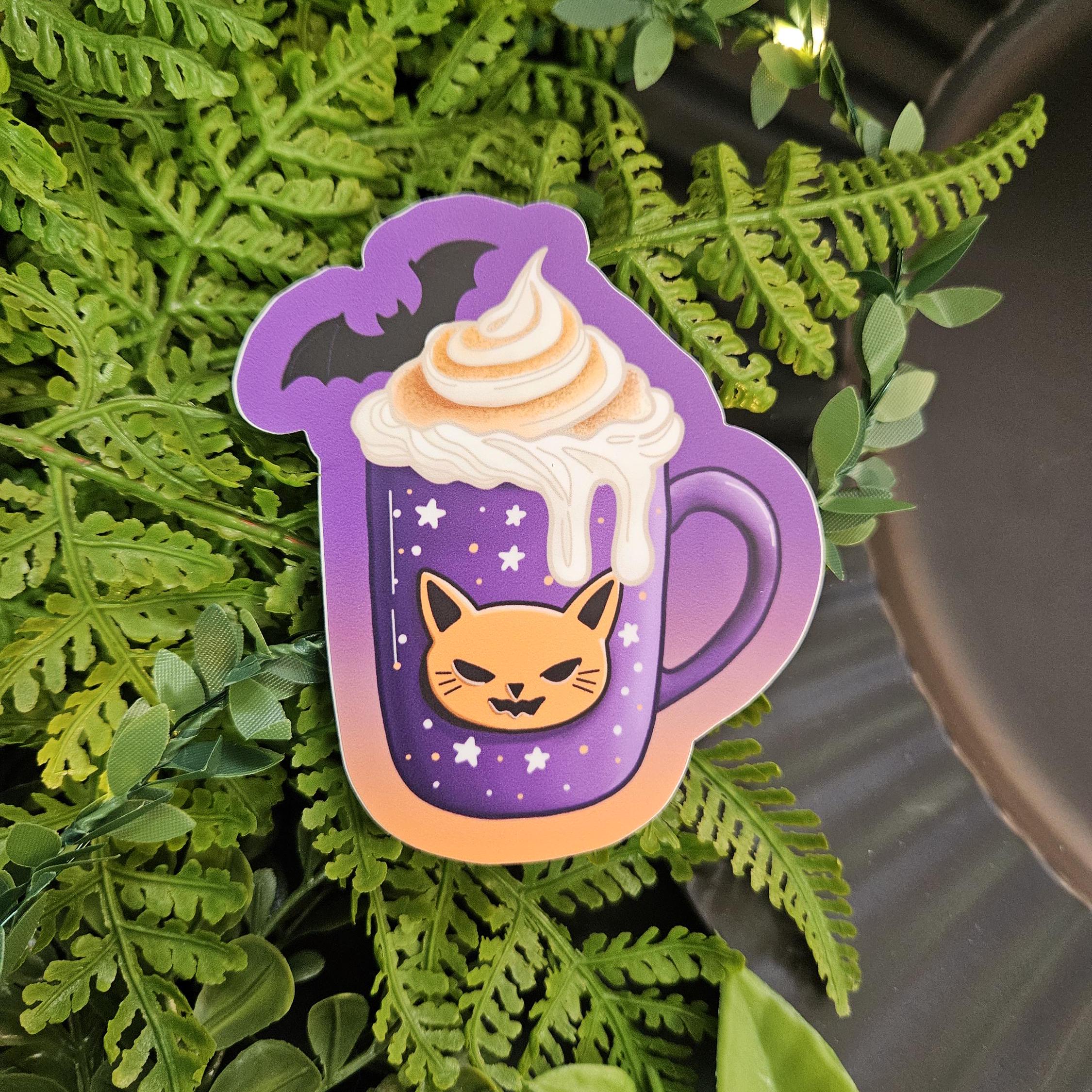 MATTE STICKER: Cat-PURR-ccino Spooky Halloween Drink