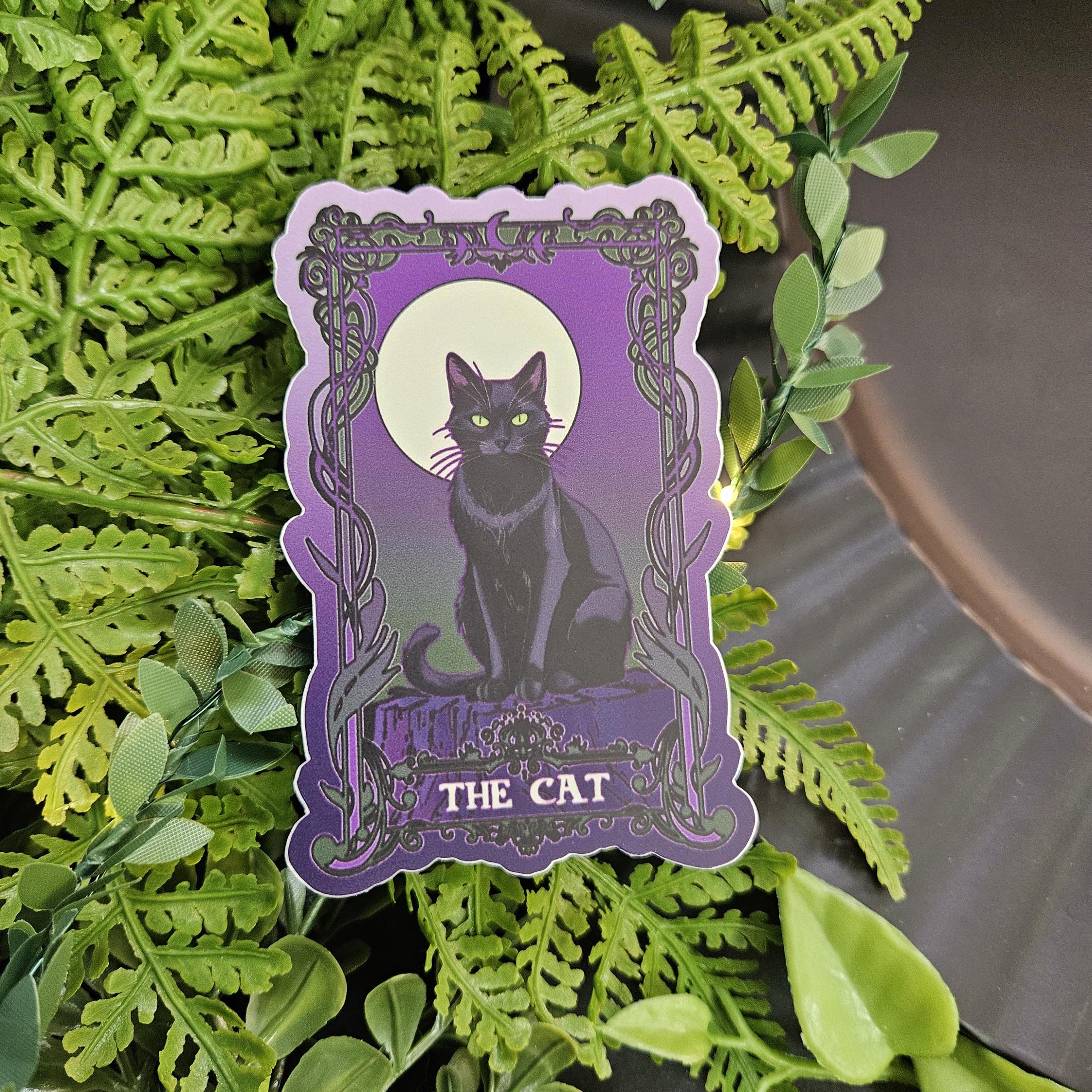 MATTE STICKER: The Cat Purple Tarot Card Style Decorative Sticker Acornandcrowstudio