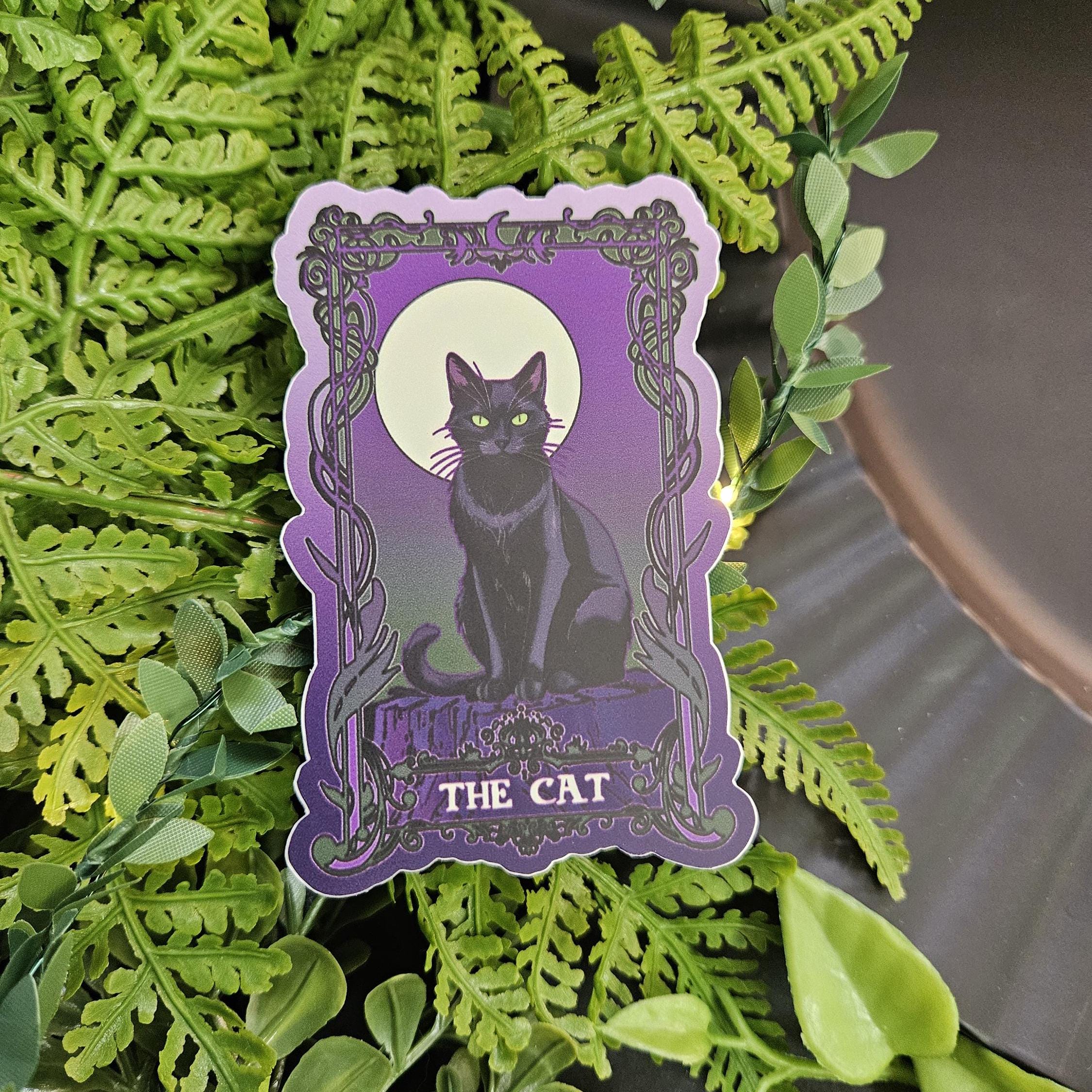 MATTE STICKER: The Cat Purple Tarot Card Style Decorative Sticker Acornandcrowstudio
