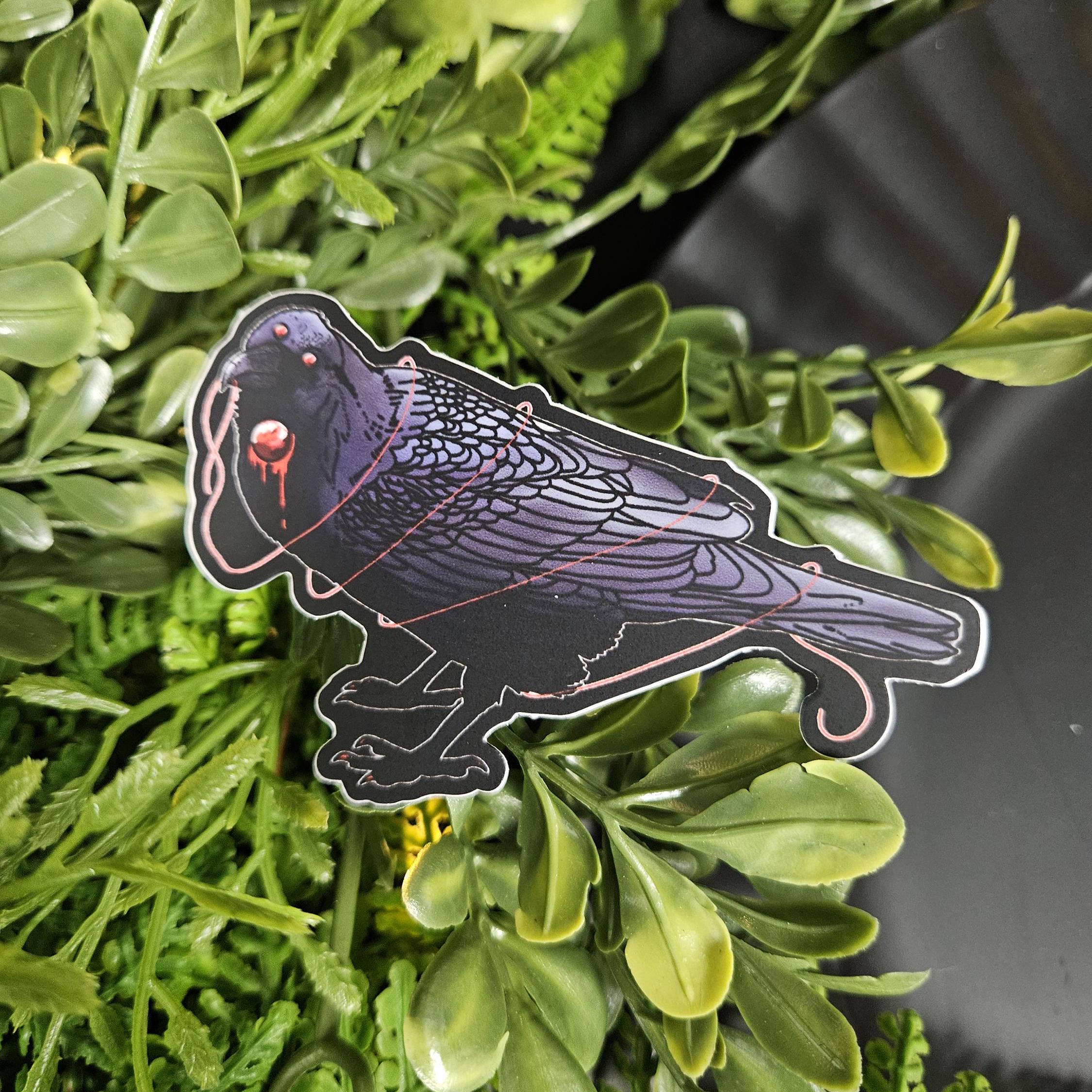 MATTE STICKER: Crow and Red Thread of Fate Decorative Sticker Acornandcrowstudio