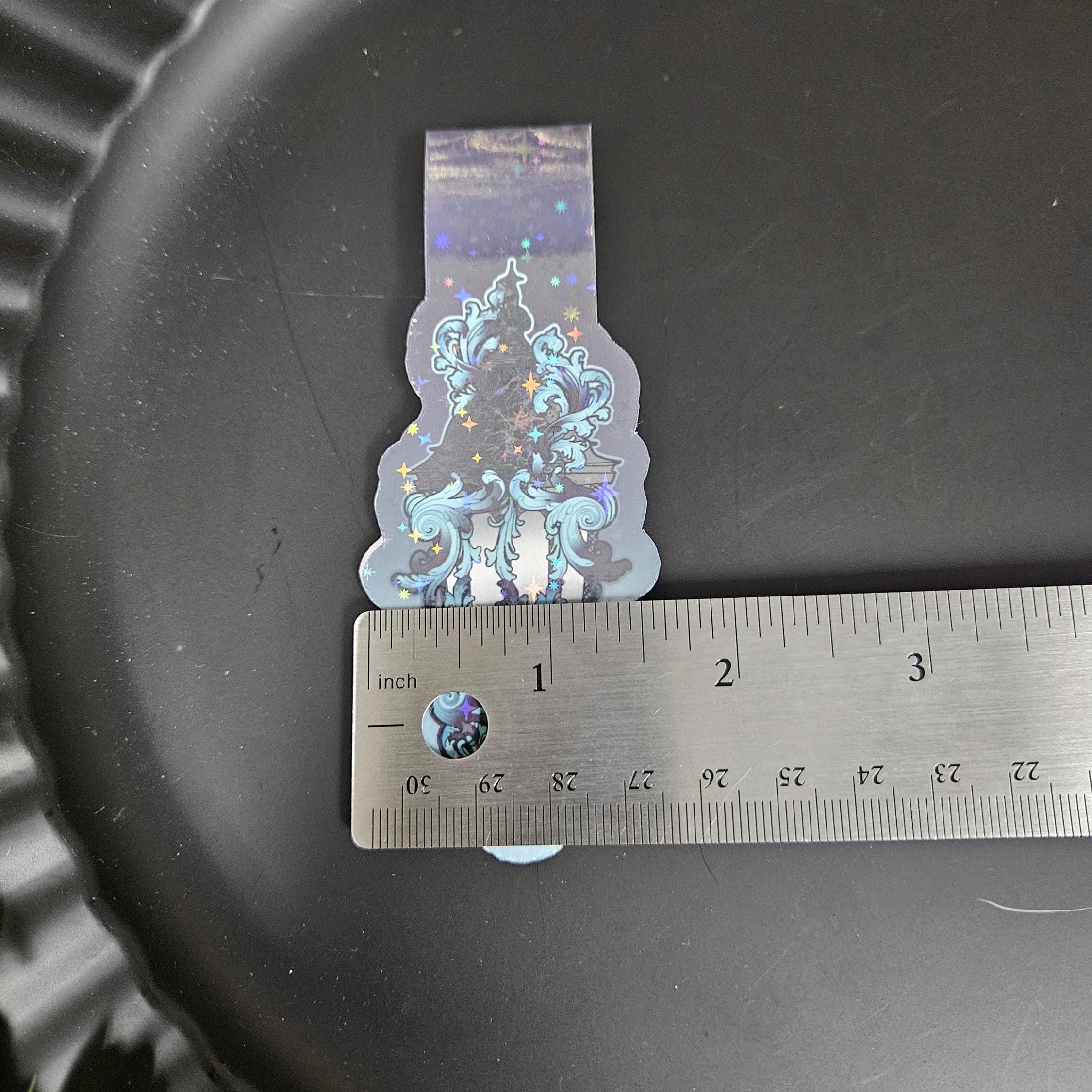 HANDMADE MAGNETIC BOOKMARK: Dark Ghost lantern with Teal Accents and Holographic Sparkle