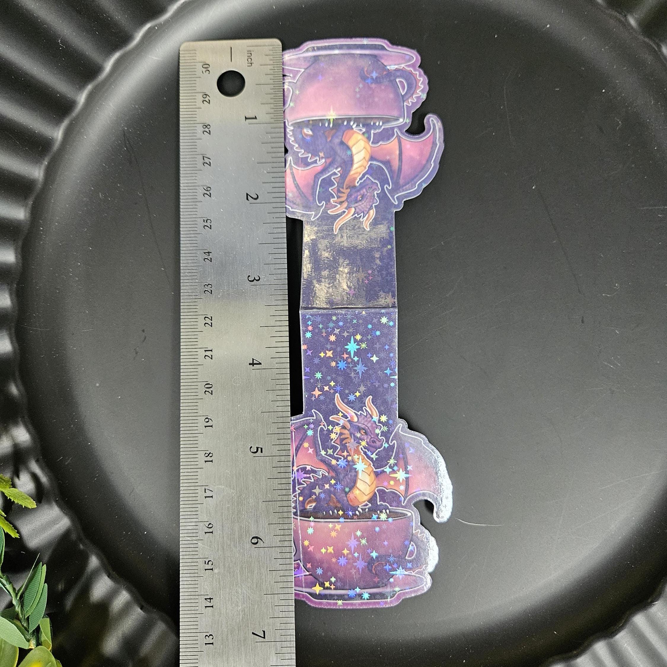 HANDMADE MAGNETIC BOOKMARK: Purple Caffeine Dragon