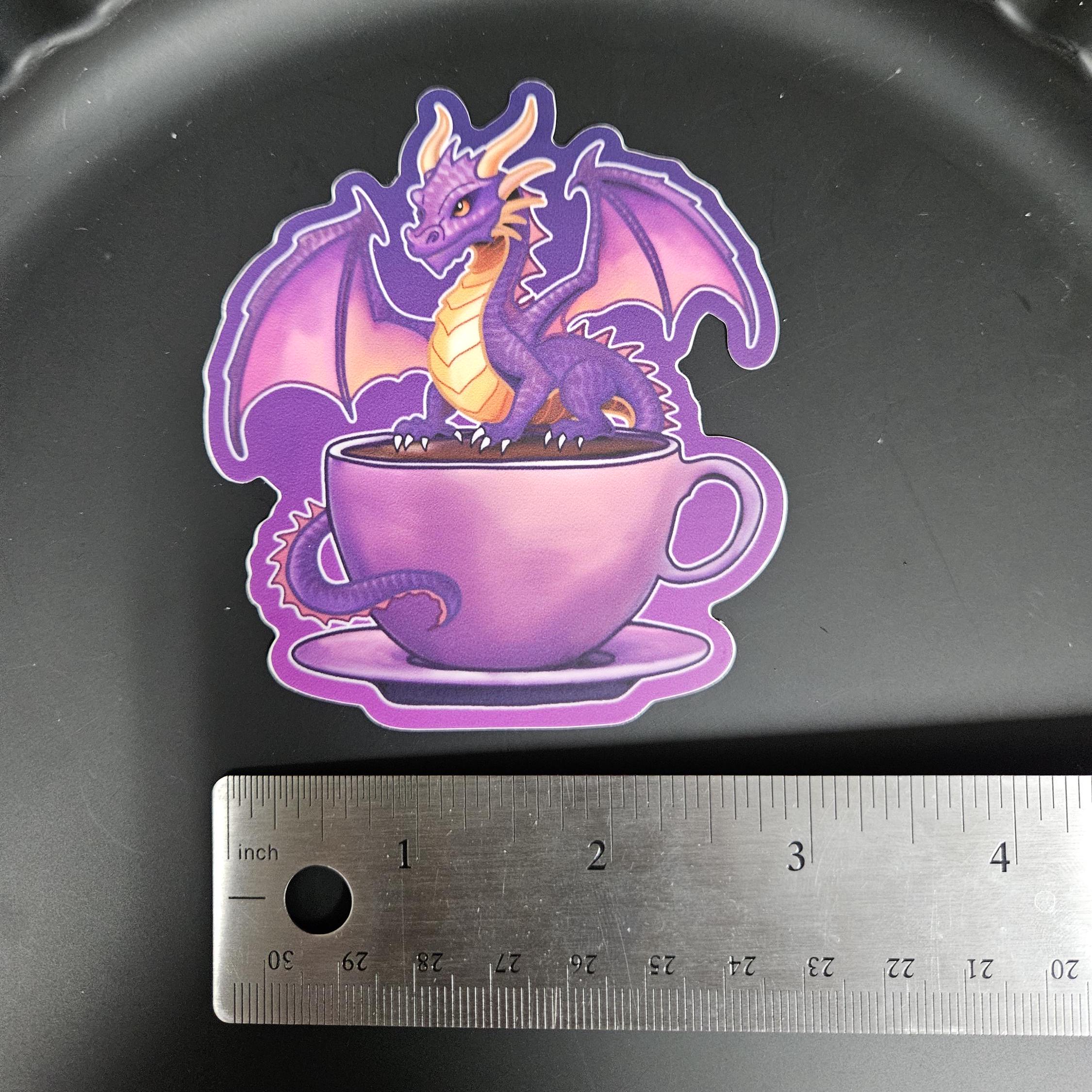 MATTE STICKER: Purple Caffeine Dragon Acornandcrowstudio