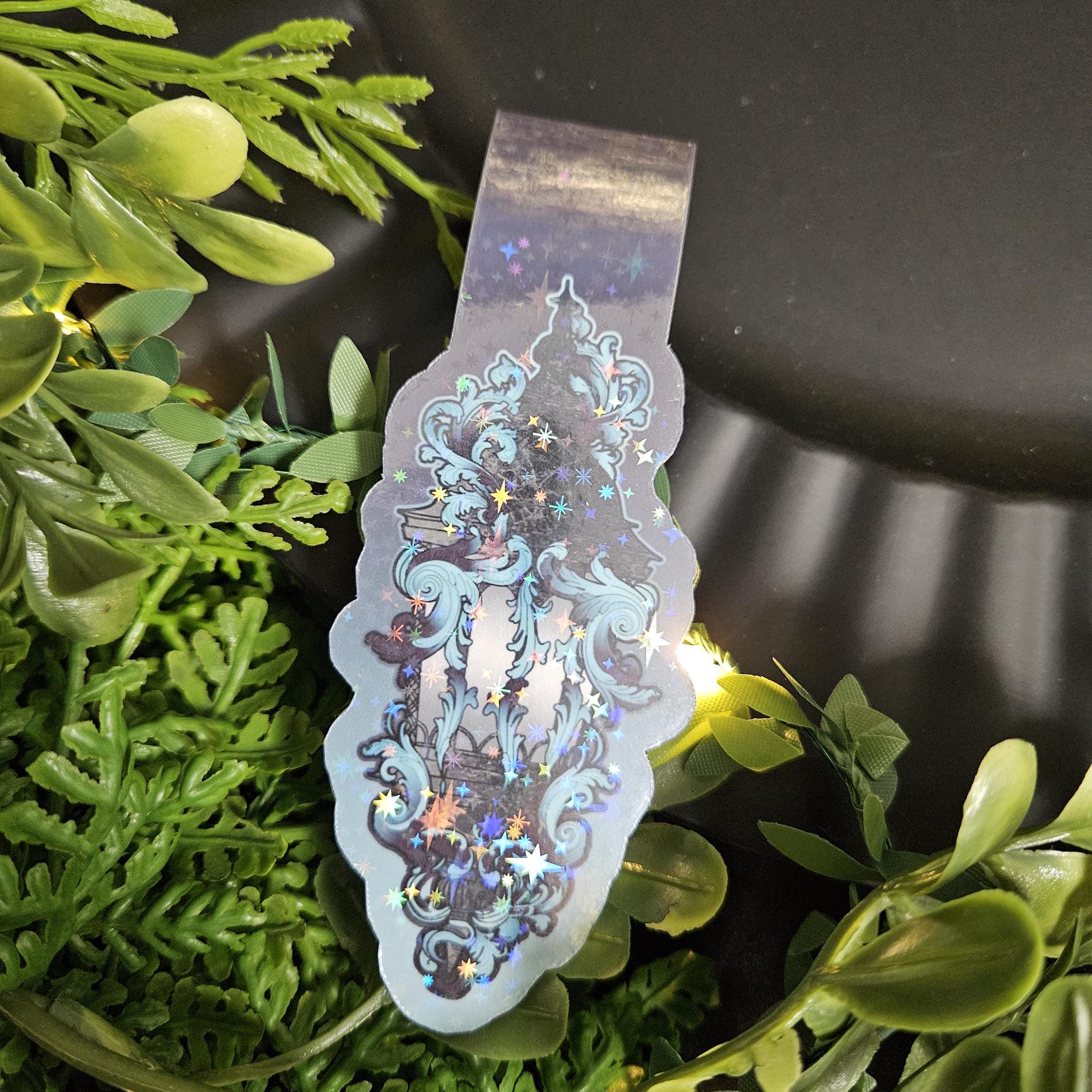 HANDMADE MAGNETIC BOOKMARK: Dark Ghost lantern with Teal Accents and Holographic Sparkle