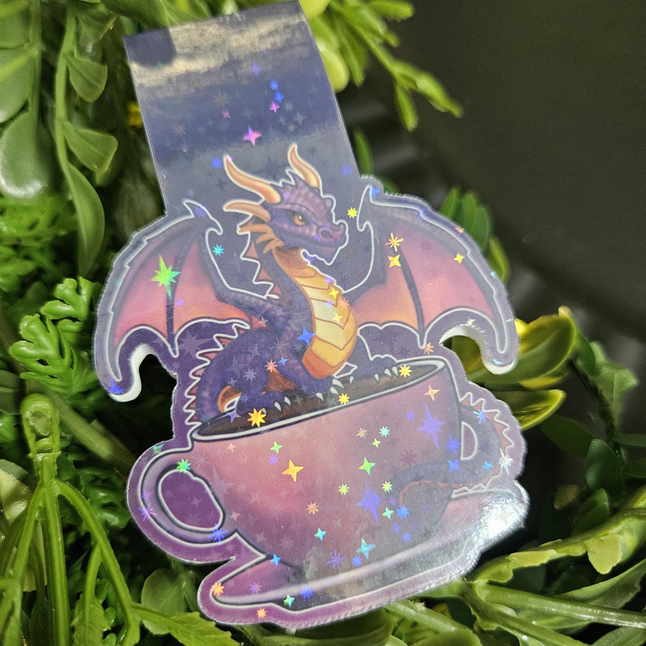 HANDMADE MAGNETIC BOOKMARK: Purple Caffeine Dragon