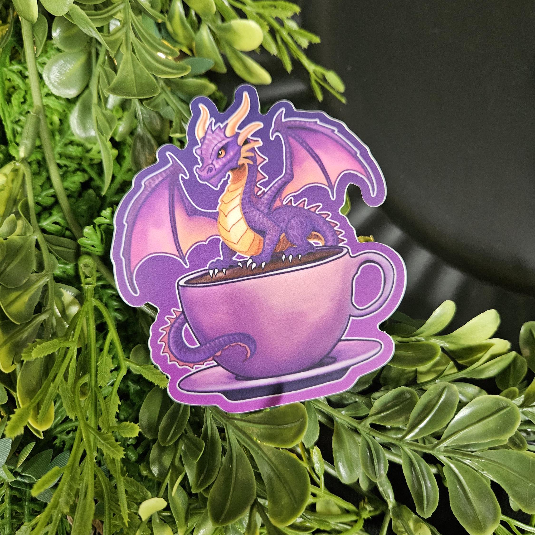 MATTE STICKER: Purple Caffeine Dragon Acornandcrowstudio