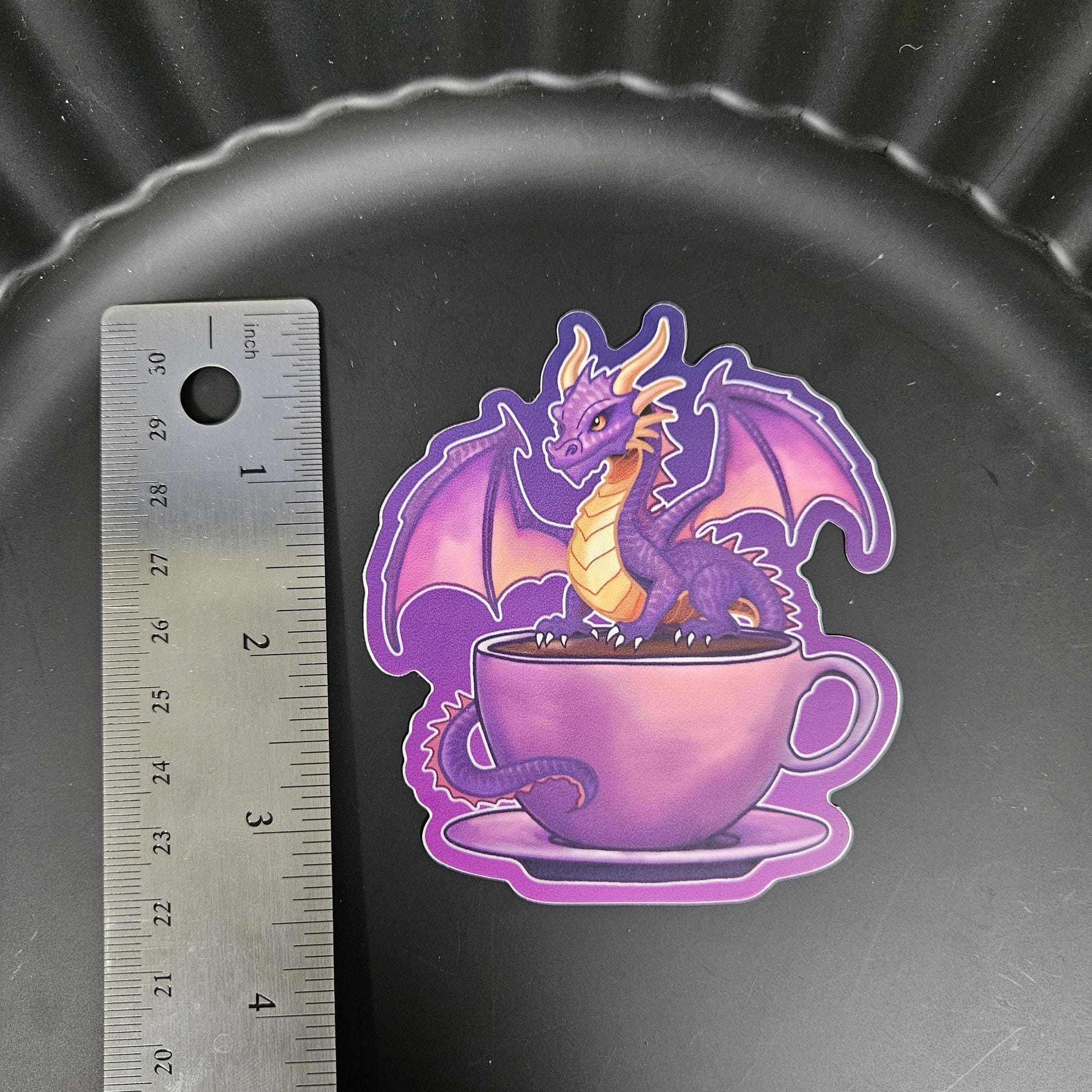 MATTE STICKER: Purple Caffeine Dragon Acornandcrowstudio