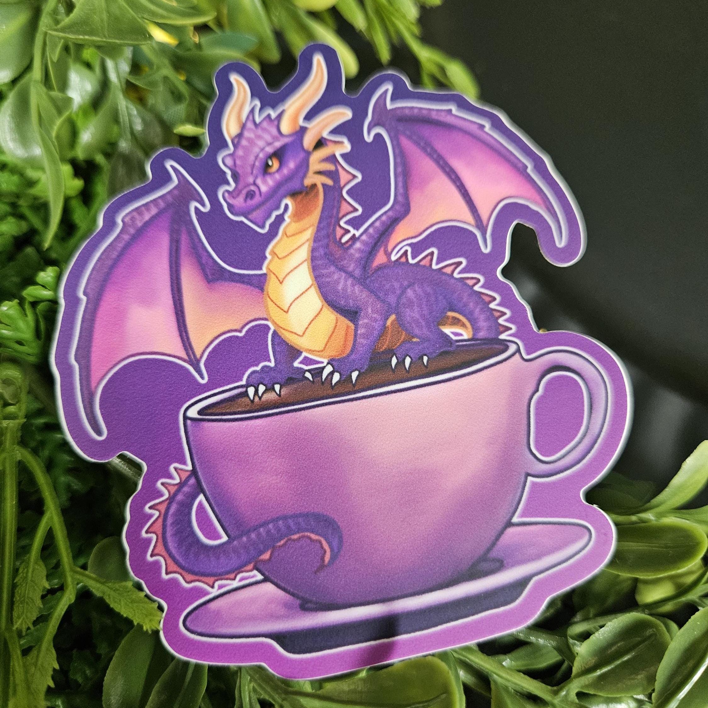 MATTE STICKER: Purple Caffeine Dragon Acornandcrowstudio