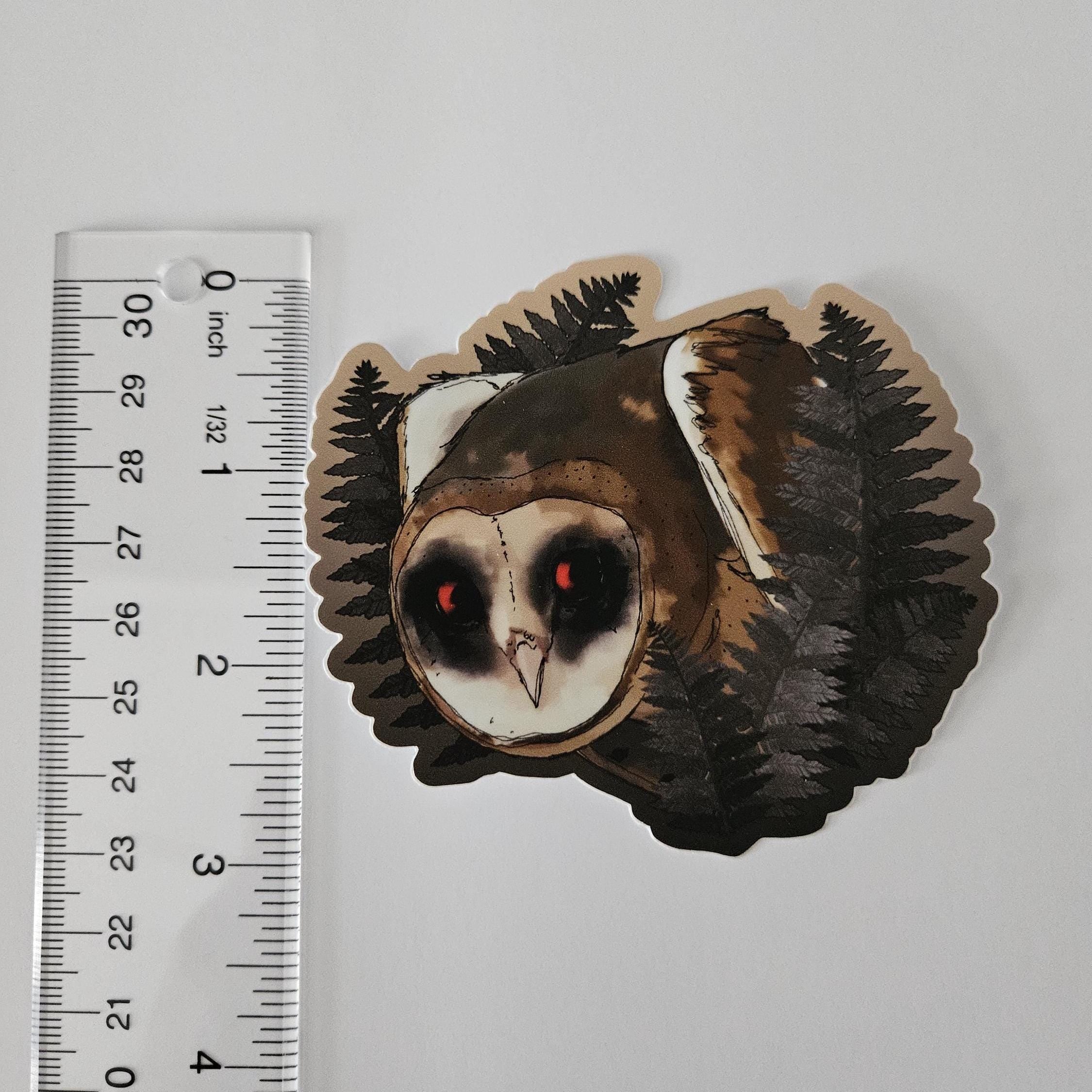 MATTE STICKER: Persistent Horror Barn Owl and Ferns