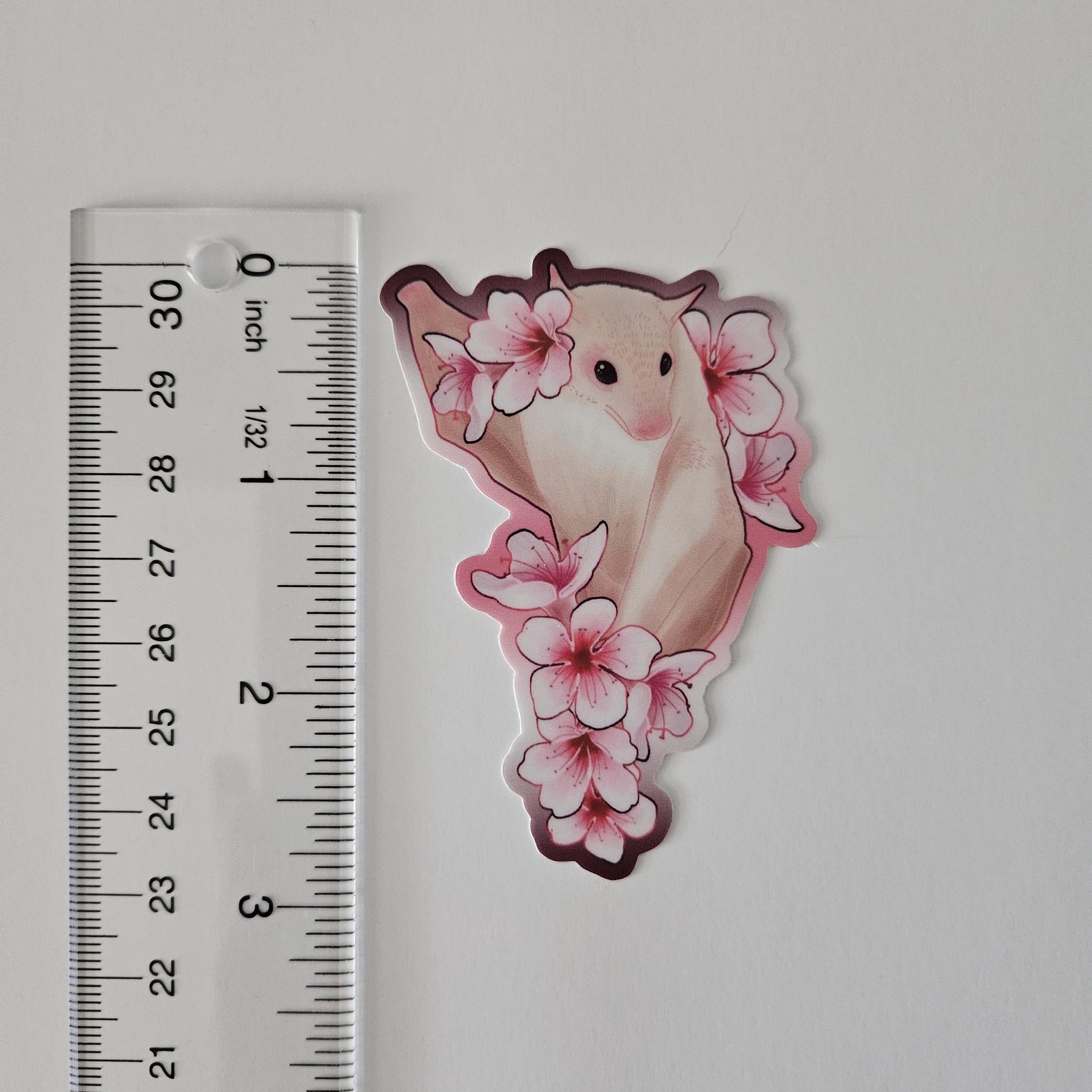 MATTE STICKER: Sakura Bat , Pink Cherry Blossom and Bat Sticker , Blossoms and Bat Sticker , Sakura Blossom and Bat