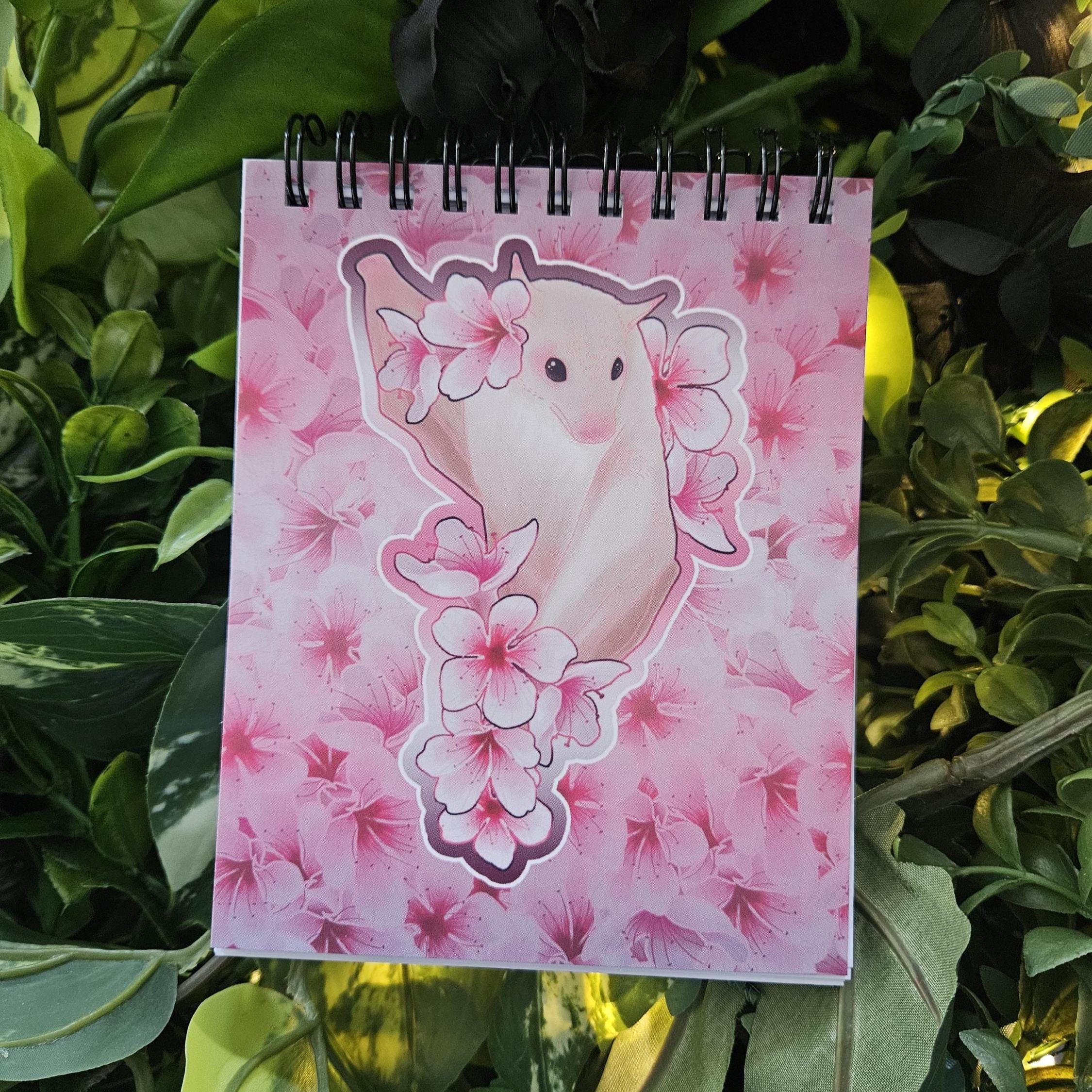 4x5 inches HANDMADE Top Bound SPIRAL NOTEBOOK: Pastel Fruit Bat with Sakura Flowers