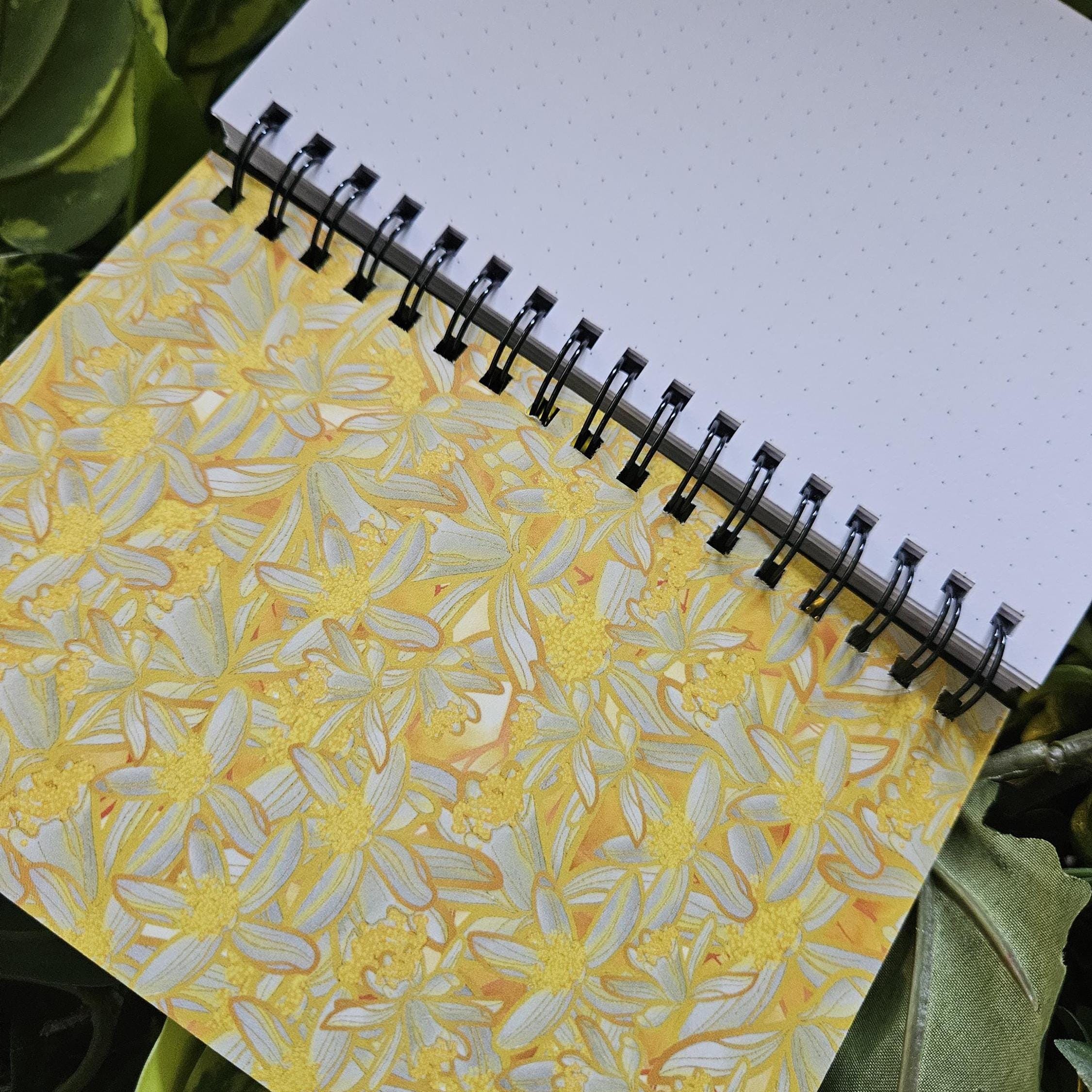 4x6 HANDMADE SPIRAL NOTEBOOK: Honduran Bat with Lemon Flowers Acornandcrowstudio