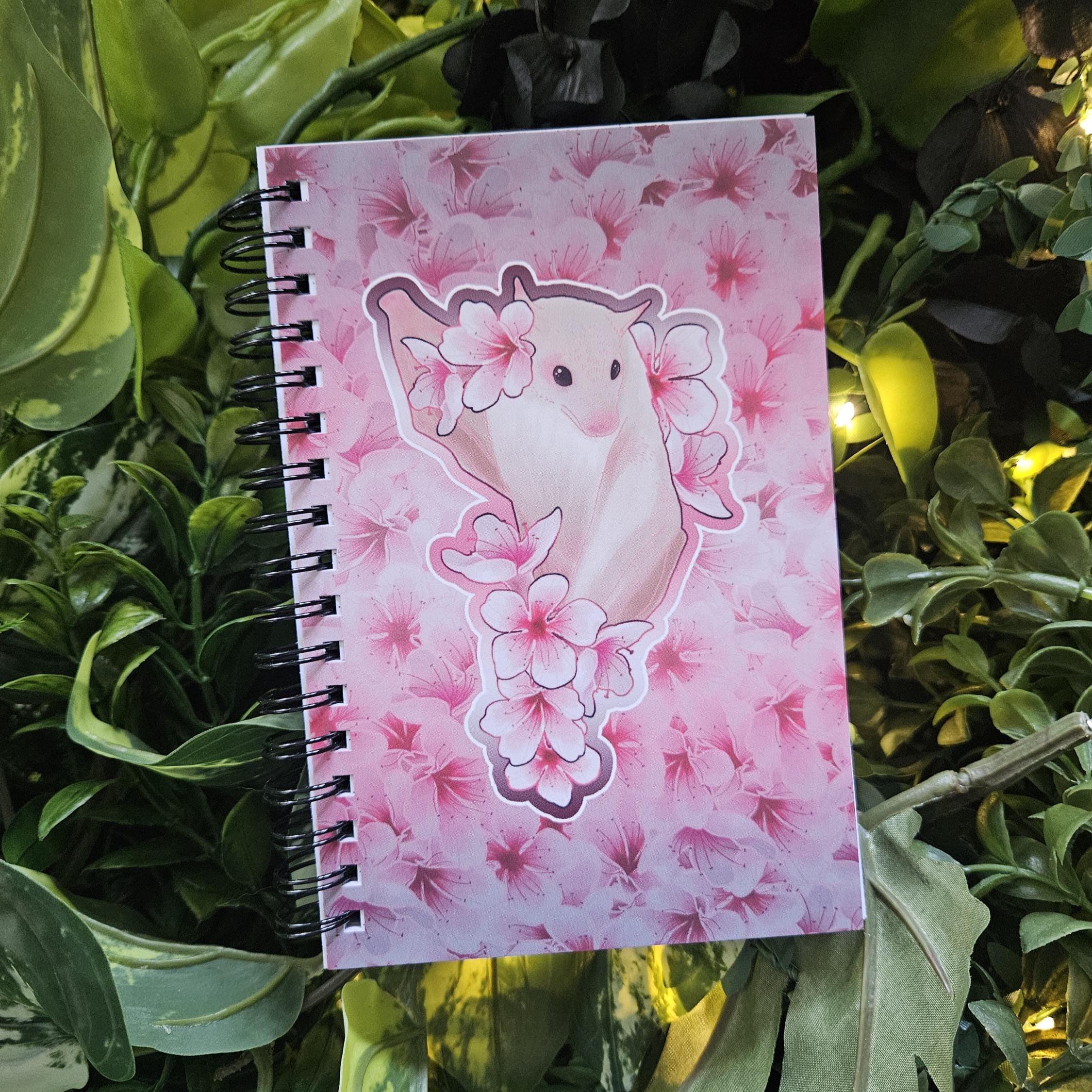 4x6 HANDMADE SPIRAL NOTEBOOK: Pastel Fruit Bat with Sakura Flowers