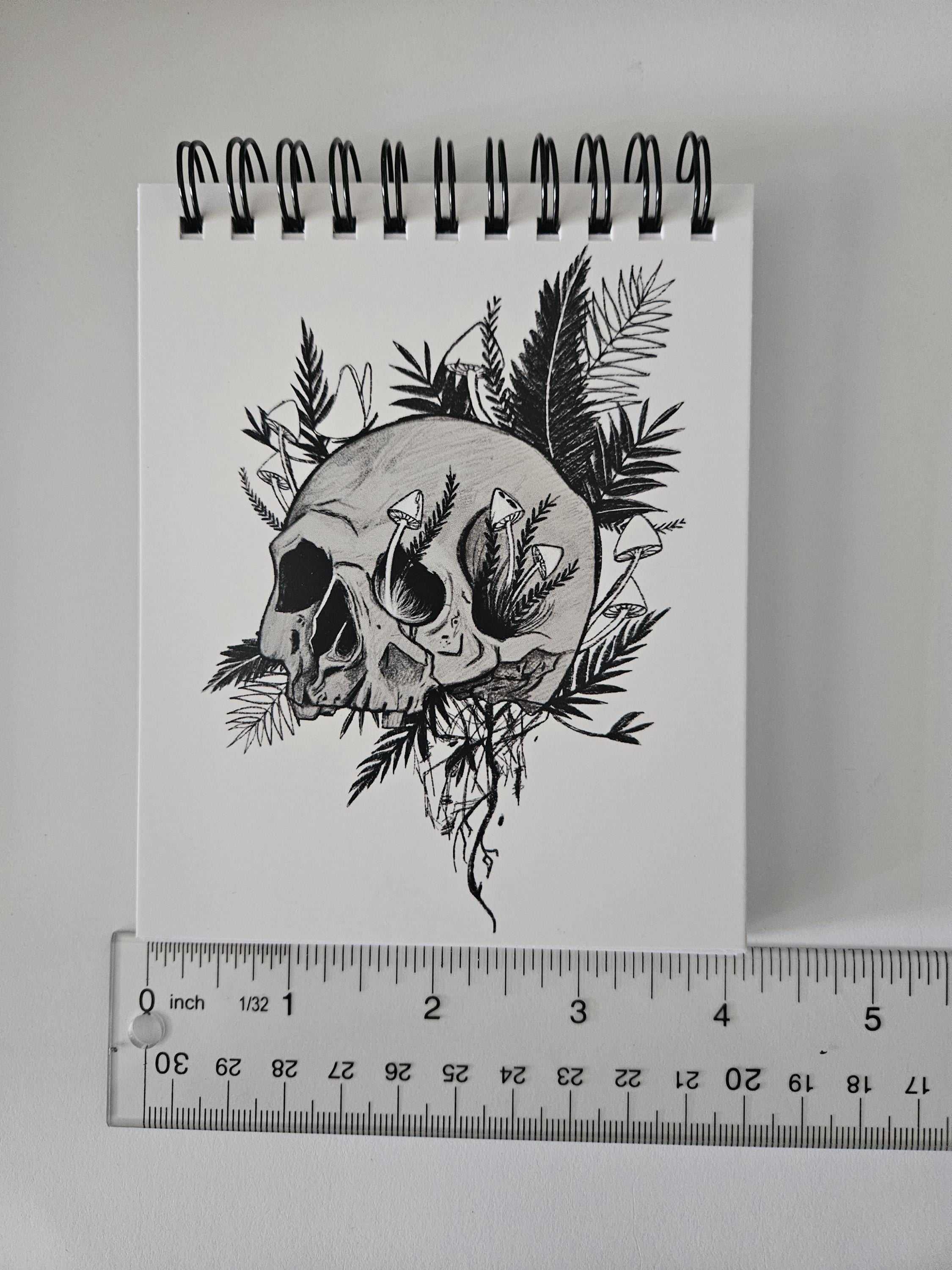 4x5 inches HANDMADE Top Bound SPIRAL NOTEBOOK: Rebirth Skull Acornandcrowstudio
