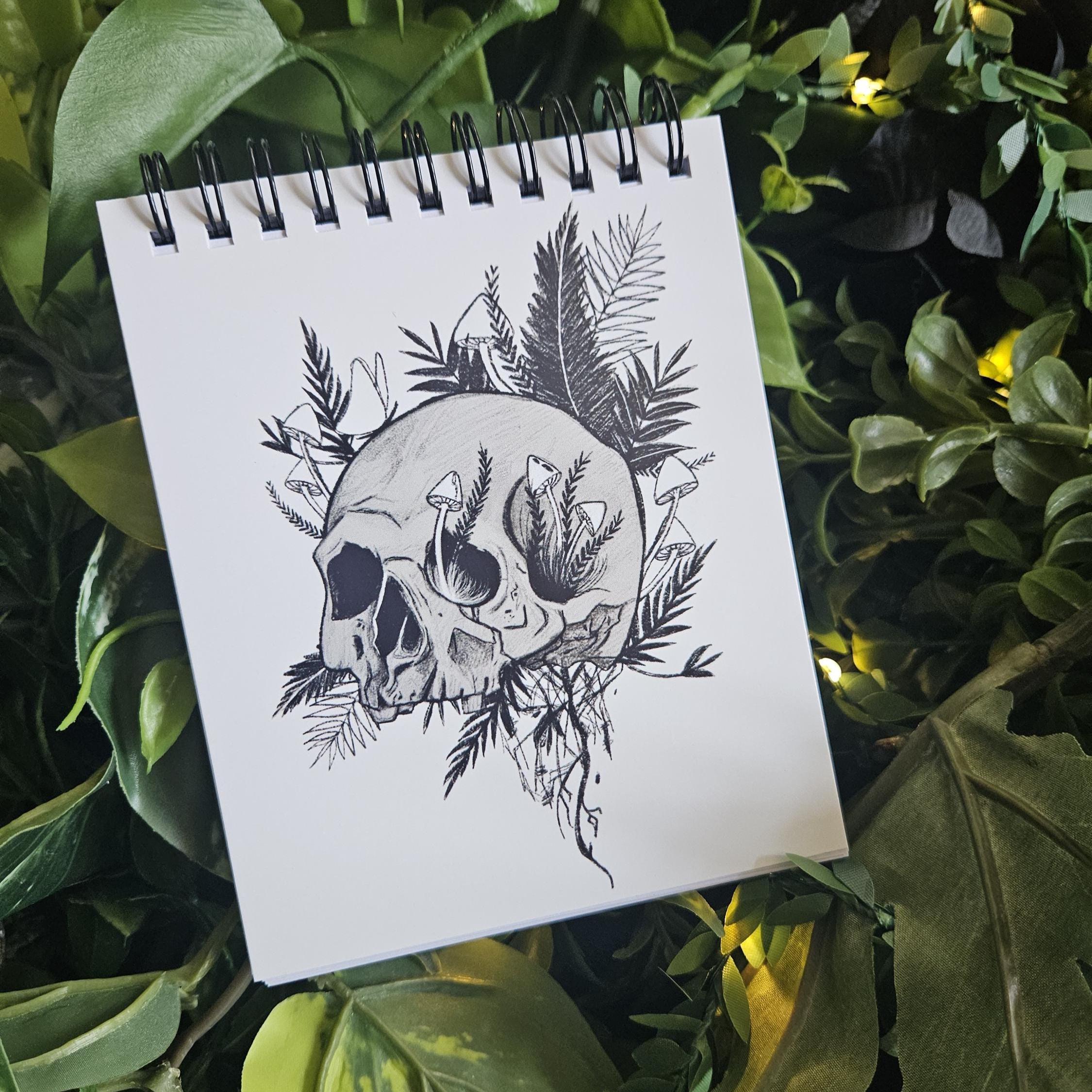 4x5 inches HANDMADE Top Bound SPIRAL NOTEBOOK: Rebirth Skull Acornandcrowstudio