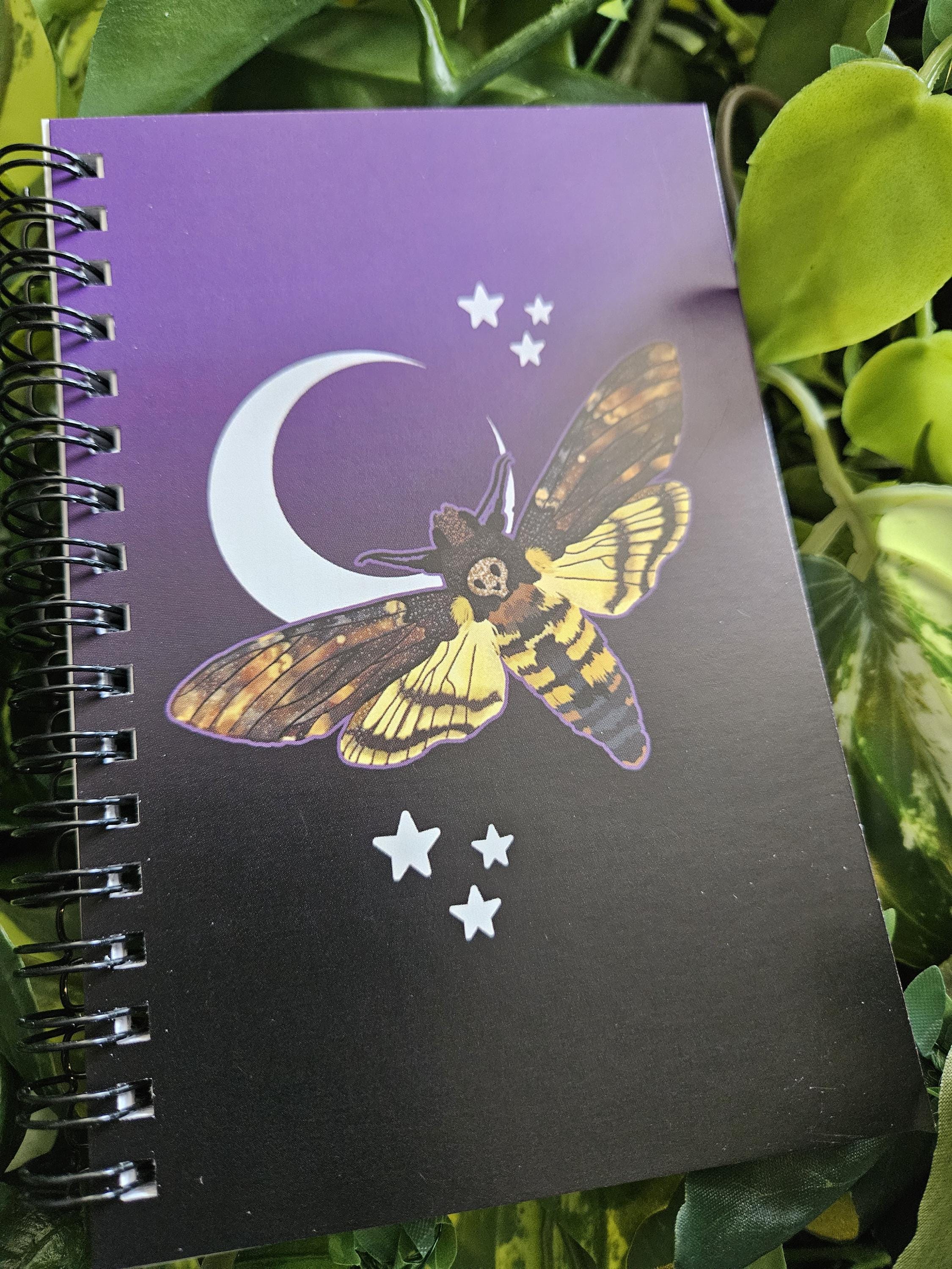 4x6 HANDMADE SPIRAL NOTEBOOK: Death's Head Hawk Moth Acornandcrowstudio