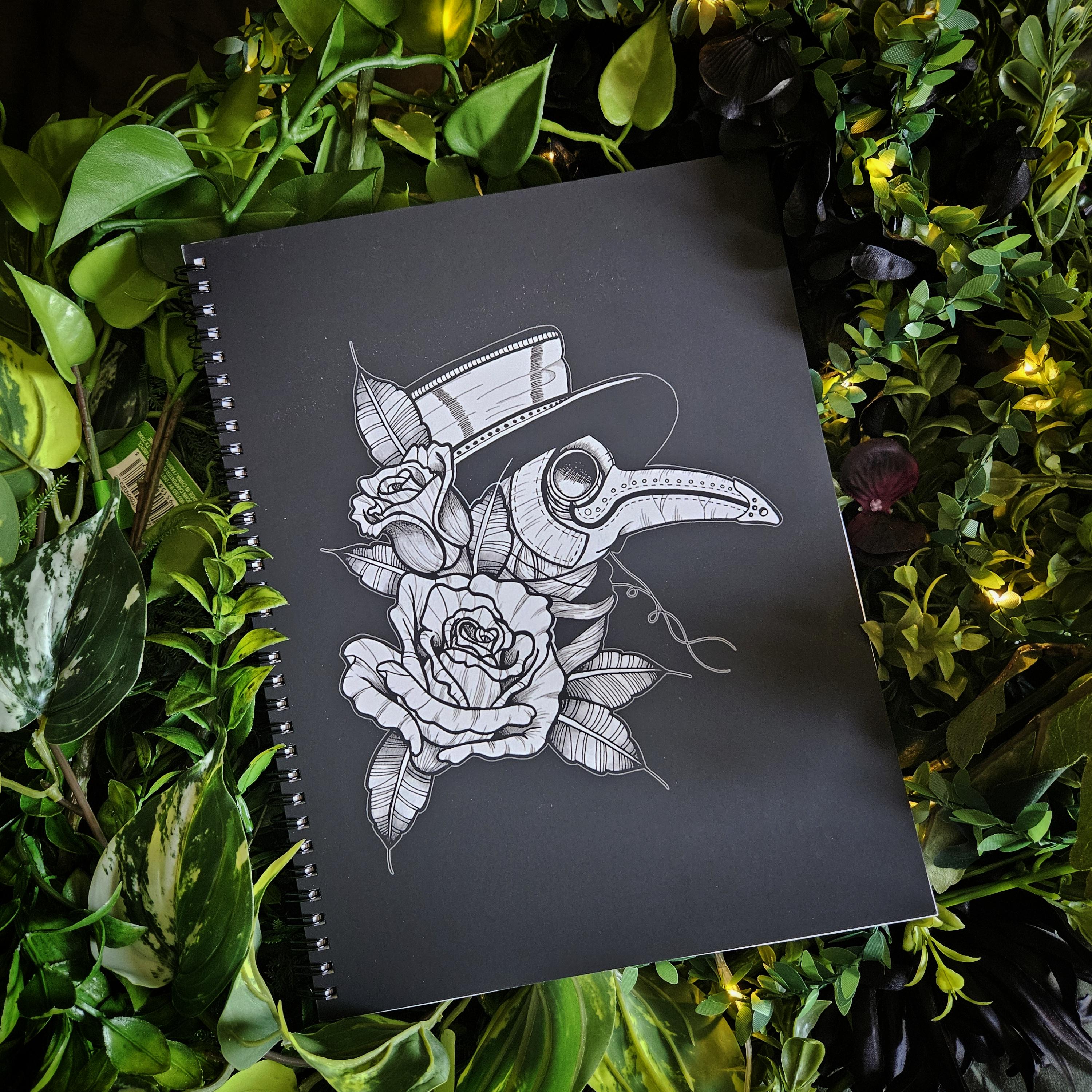 8.5 x 11 HANDMADE SPIRAL NOTEBOOK: Plague Doctor