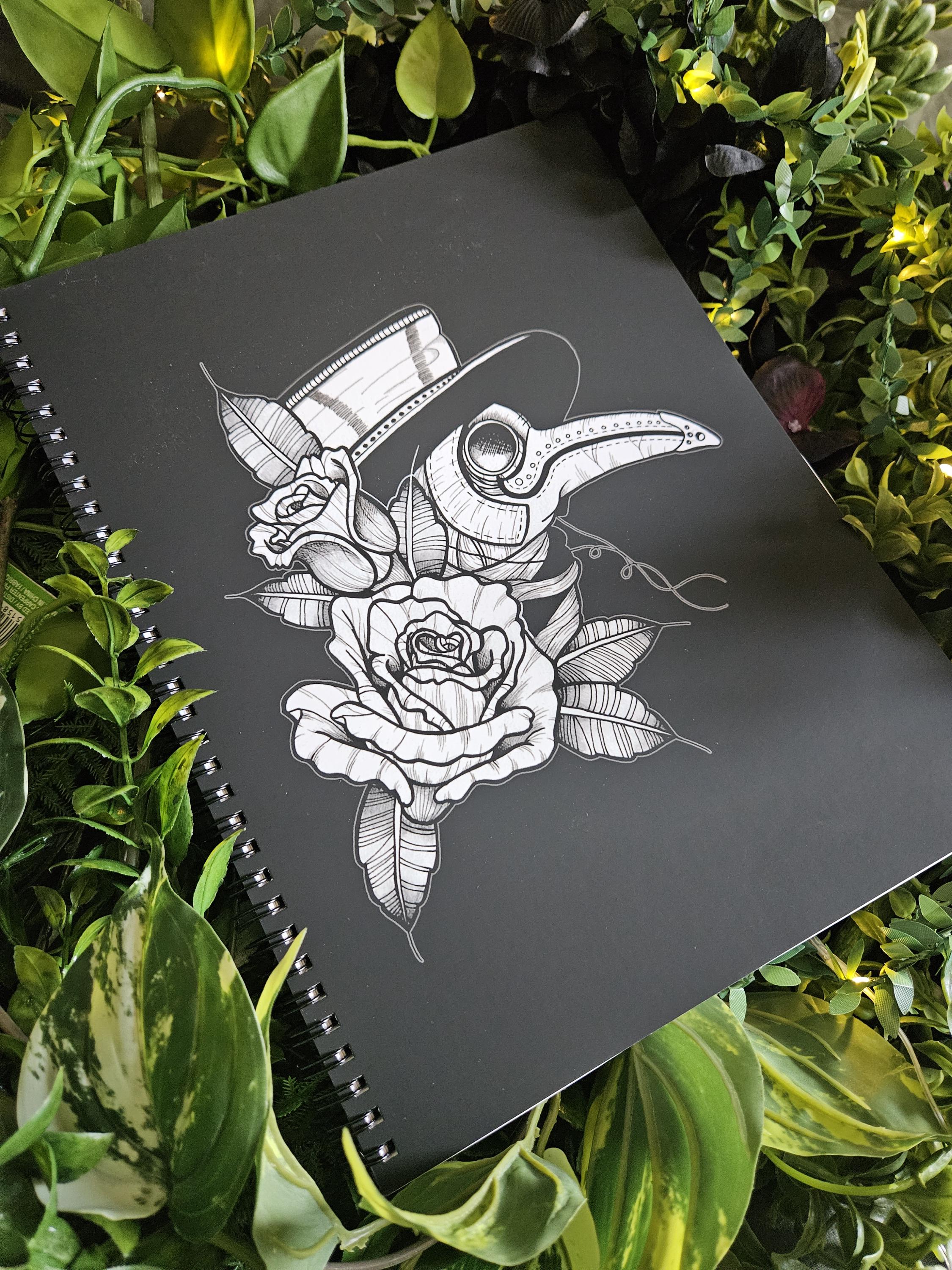 8.5 x 11 HANDMADE SPIRAL NOTEBOOK: Plague Doctor Acornandcrowstudio