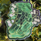 MATTE STICKER: May Emerald Crystal with Lily of the Valley , Green Emerald Crystal Sticker , Green Crystal Sticker , Green Crystal Acornandcrowstudio