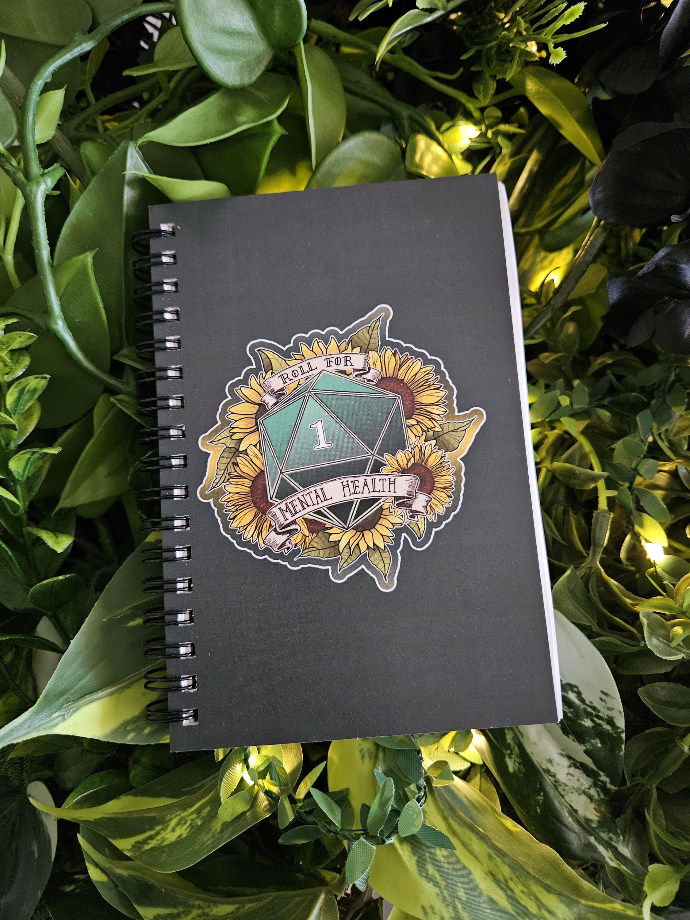 4x6 HANDMADE SPIRAL NOTEBOOK: Roll for Mental Health Natural One D20 Acornandcrowstudio