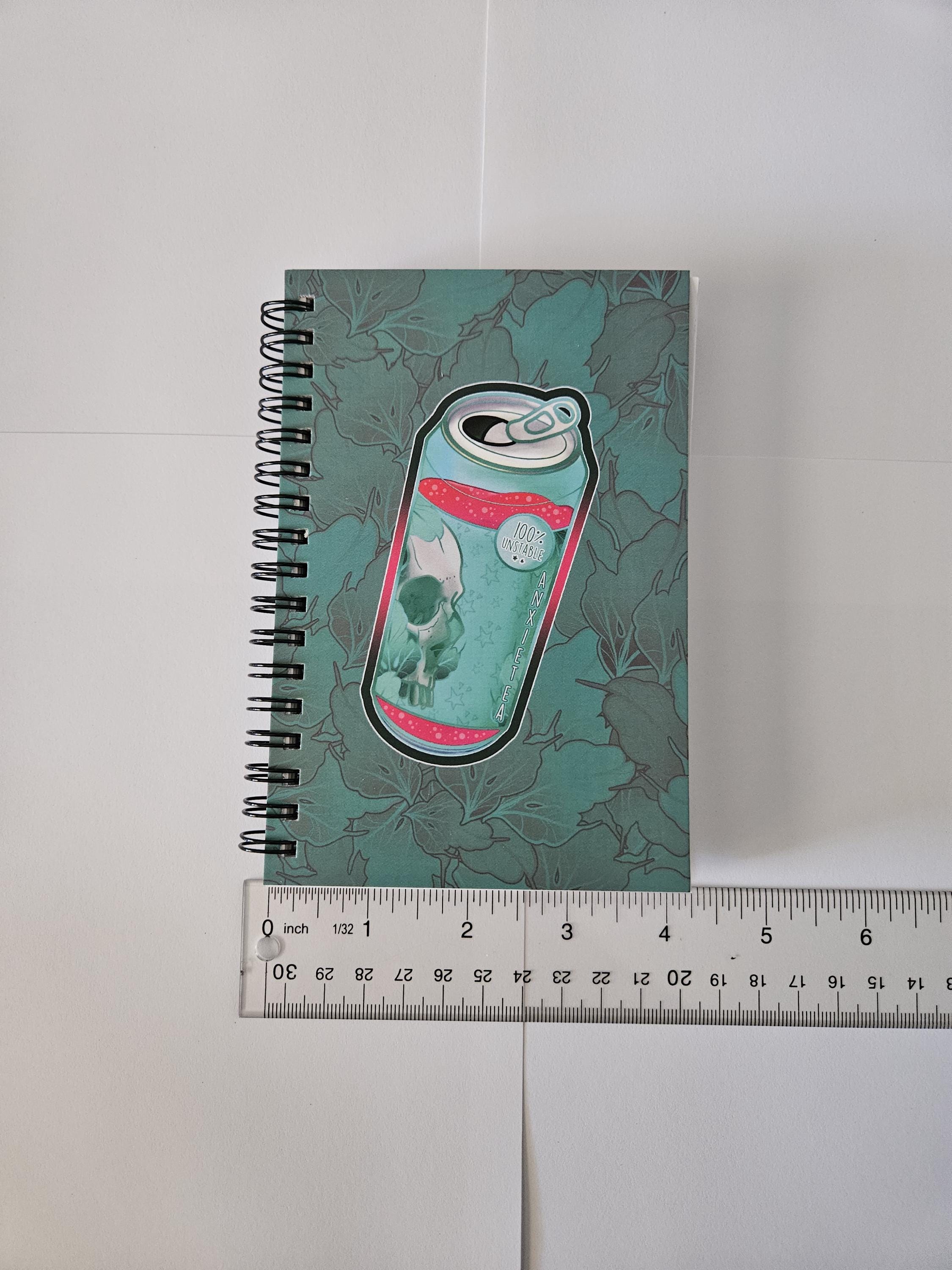 4x6 HANDMADE SPIRAL NOTEBOOK: AnxieTEA Teal 'Tea' Can