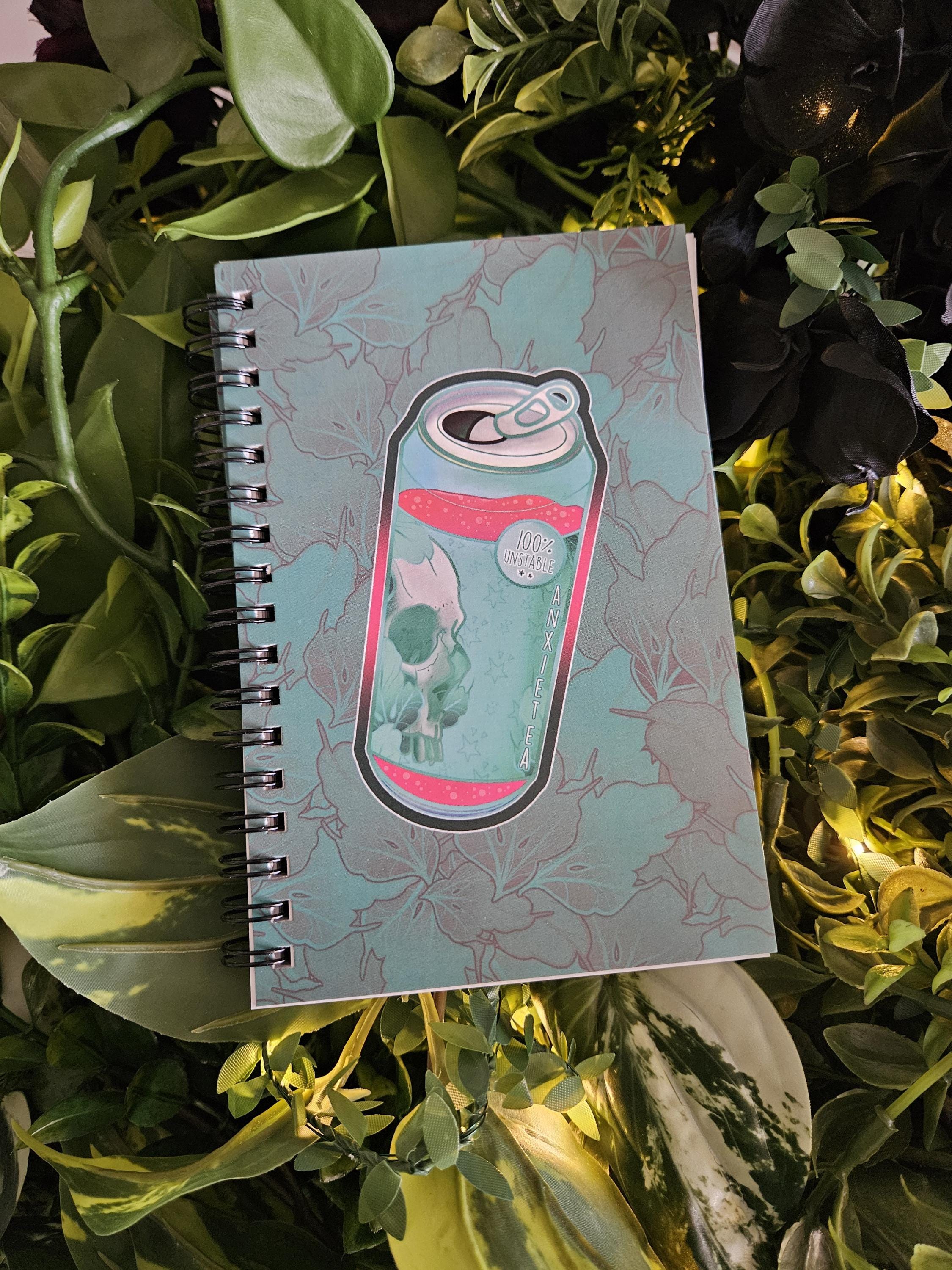 4x6 HANDMADE SPIRAL NOTEBOOK: AnxieTEA Teal 'Tea' Can Acornandcrowstudio