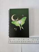 4x6 HANDMADE SPIRAL NOTEBOOK: Luna Moth and Moon Acornandcrowstudio