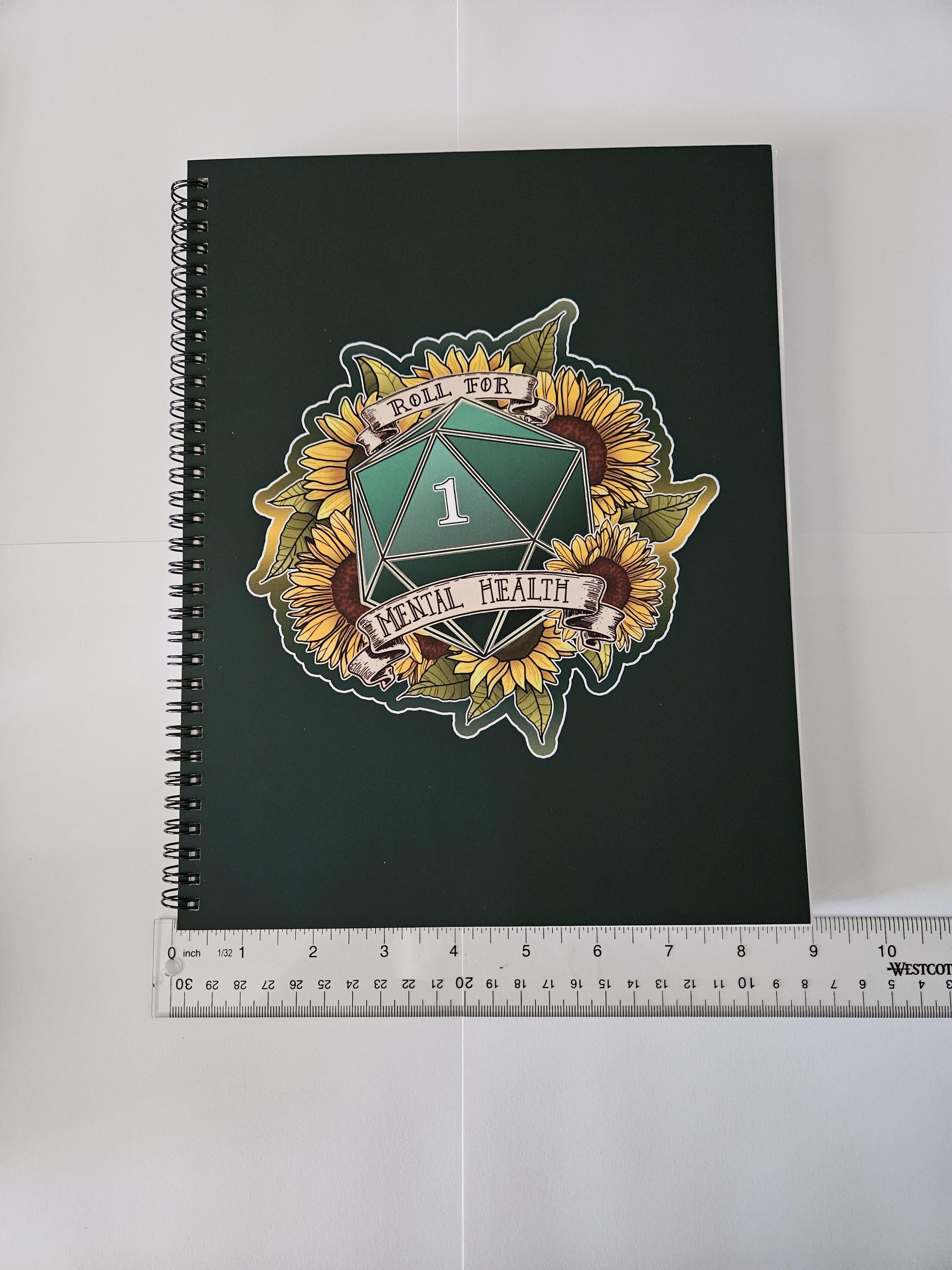 8.5 x 11 HANDMADE SPIRAL NOTEBOOK: Roll for Mental Health Natural One D20