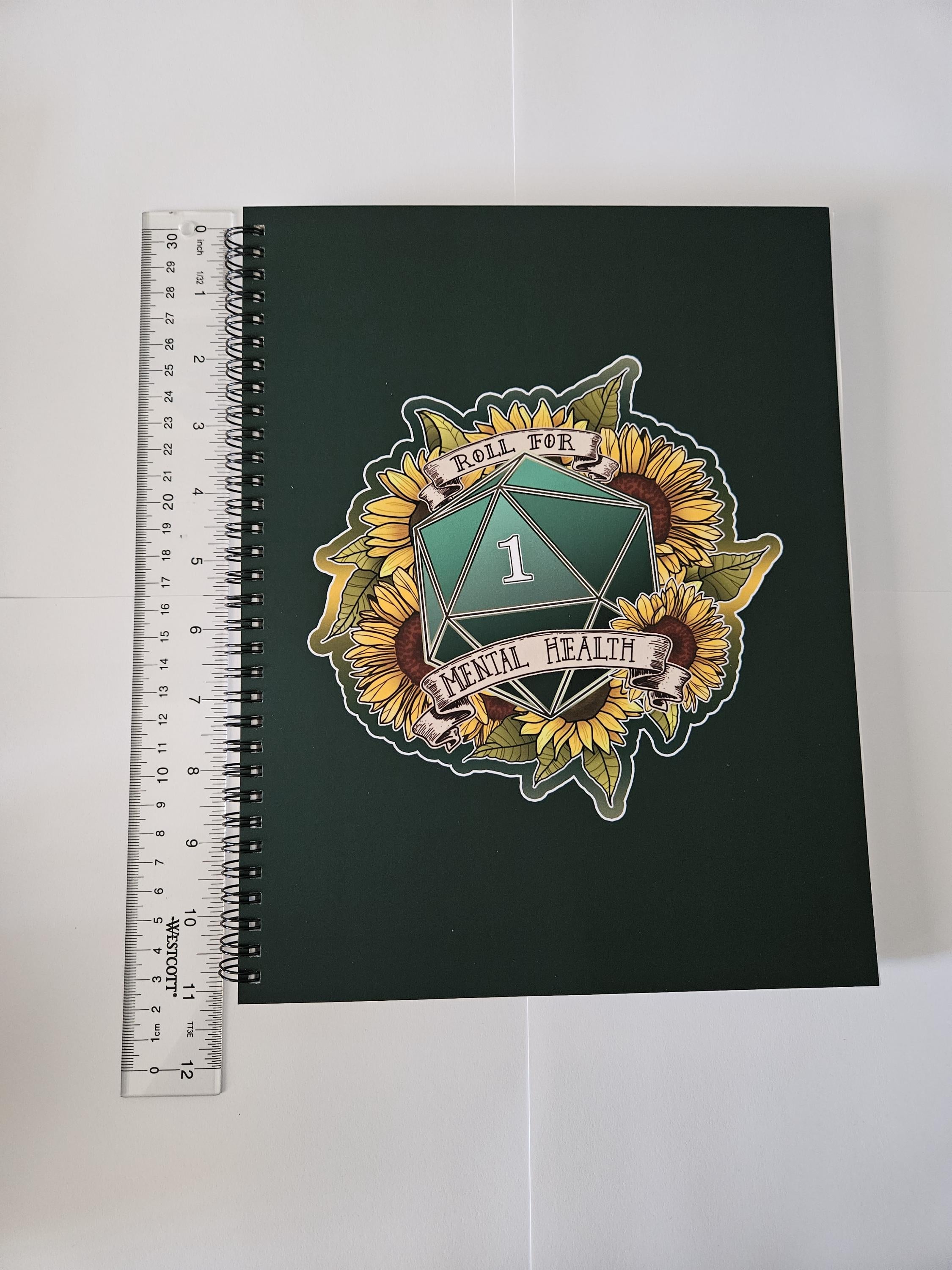 8.5 x 11 HANDMADE SPIRAL NOTEBOOK: Roll for Mental Health Natural One D20
