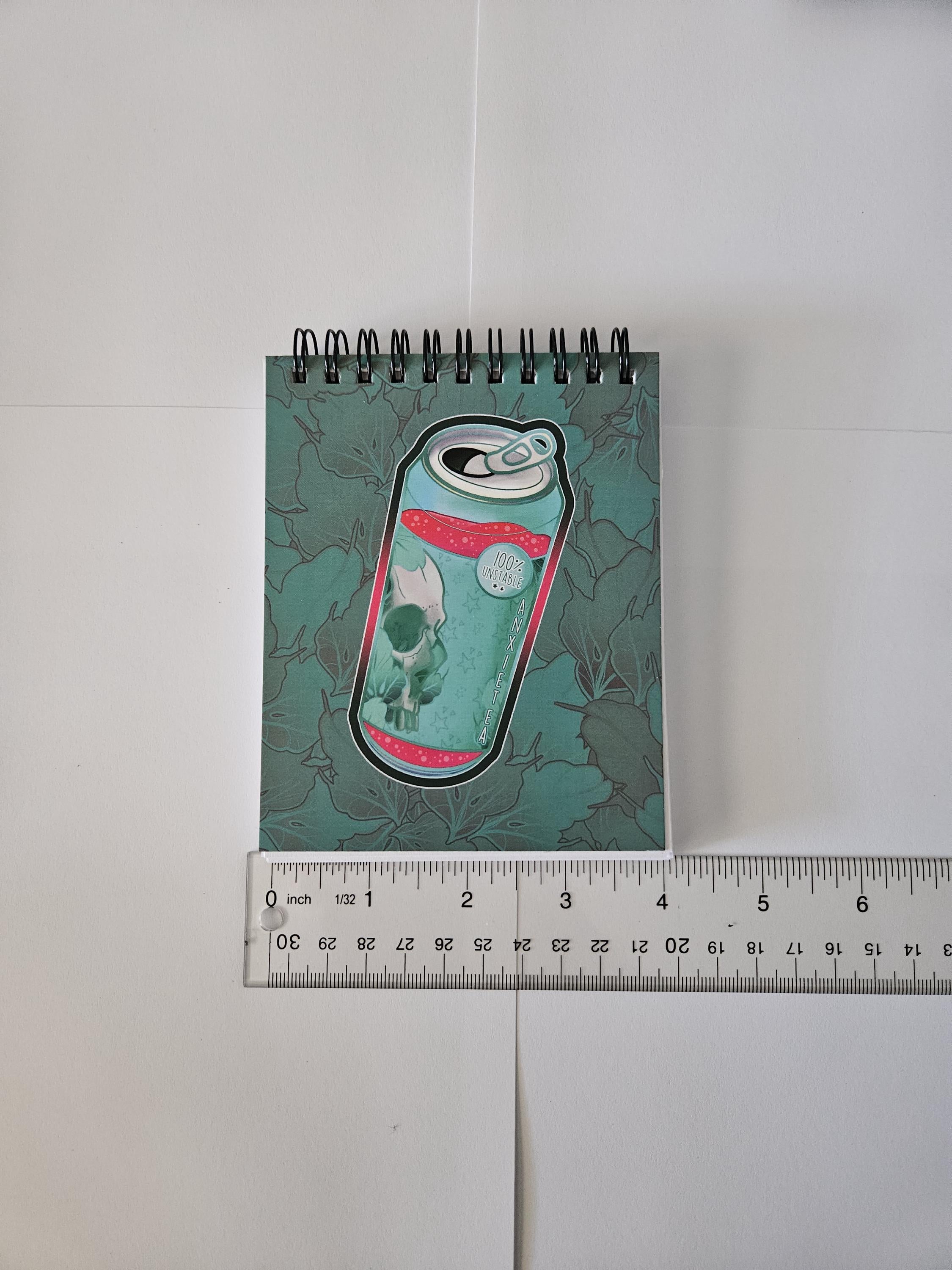 4x5 TOP BOUND Handmade Spiral NOTEBOOK: AnxieTEA Teal 'Tea' Can