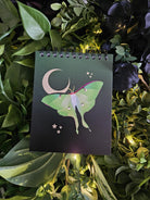 4x5 TOP BOUND Handmade Spiral NOTEBOOK: Luna Moth and Moon Acornandcrowstudio