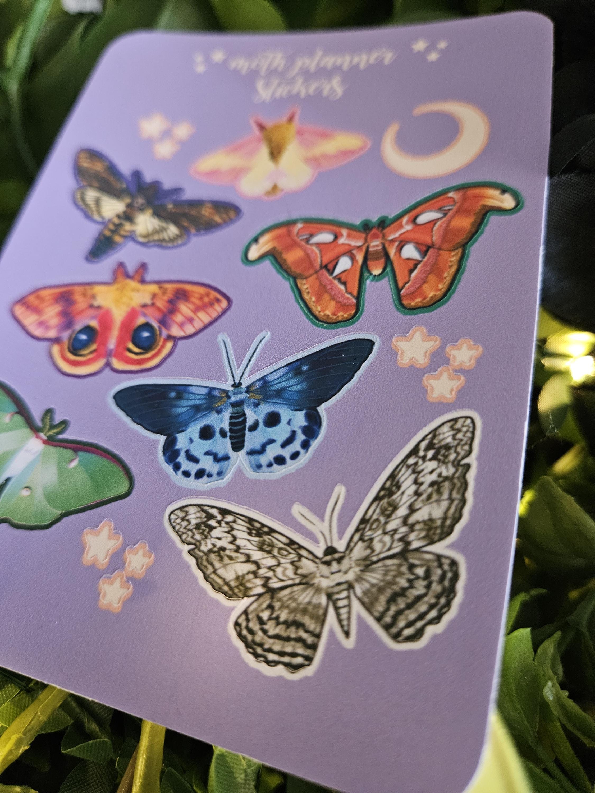 PLANNER STICKER SHEET : Moths Moon and Stars , Planner Stickers , Paper Planner Stickers , Moth Journal Stickers , Journaling Stickers