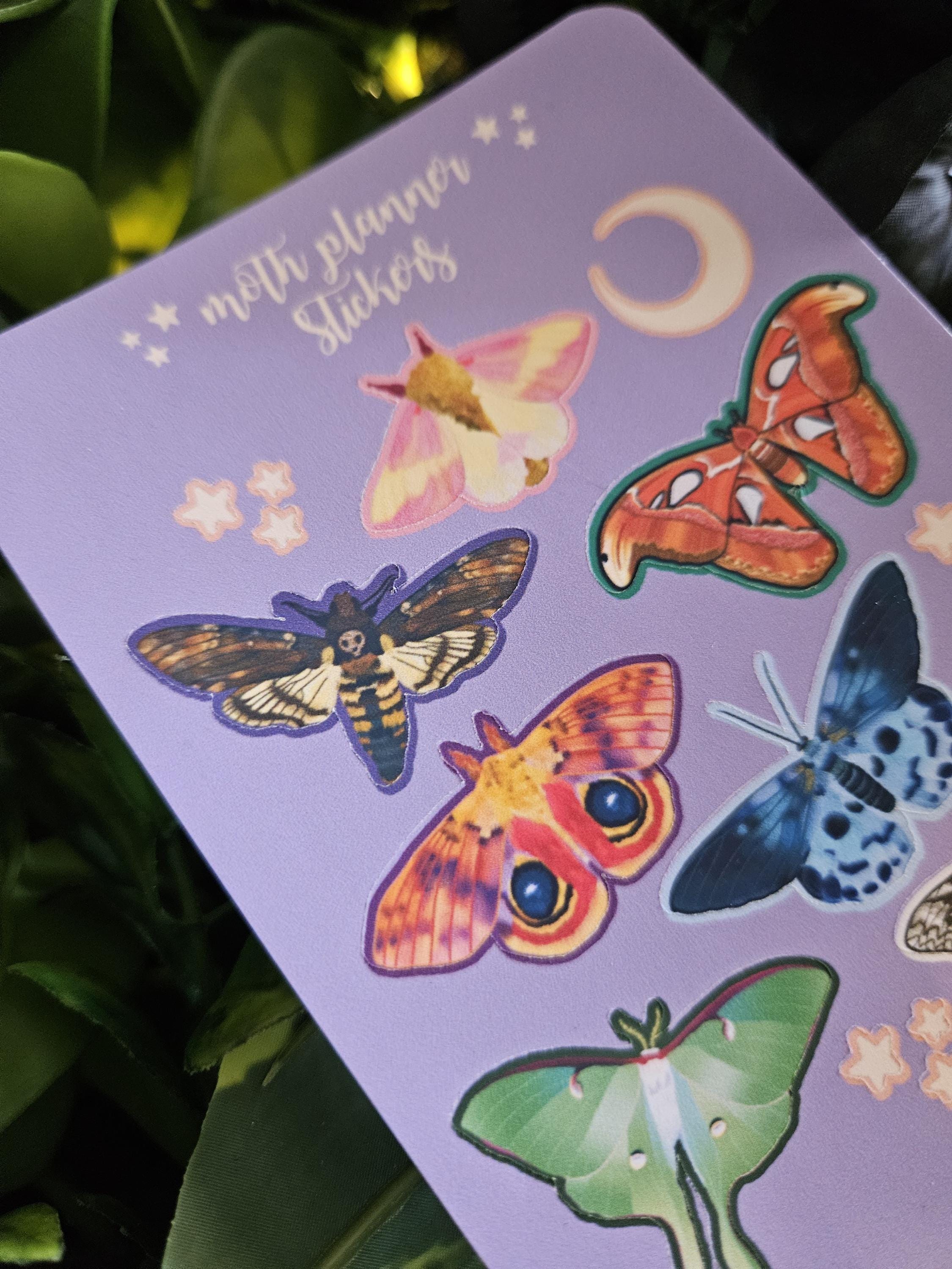 PLANNER STICKER SHEET : Moths Moon and Stars , Planner Stickers , Paper Planner Stickers , Moth Journal Stickers , Journaling Stickers