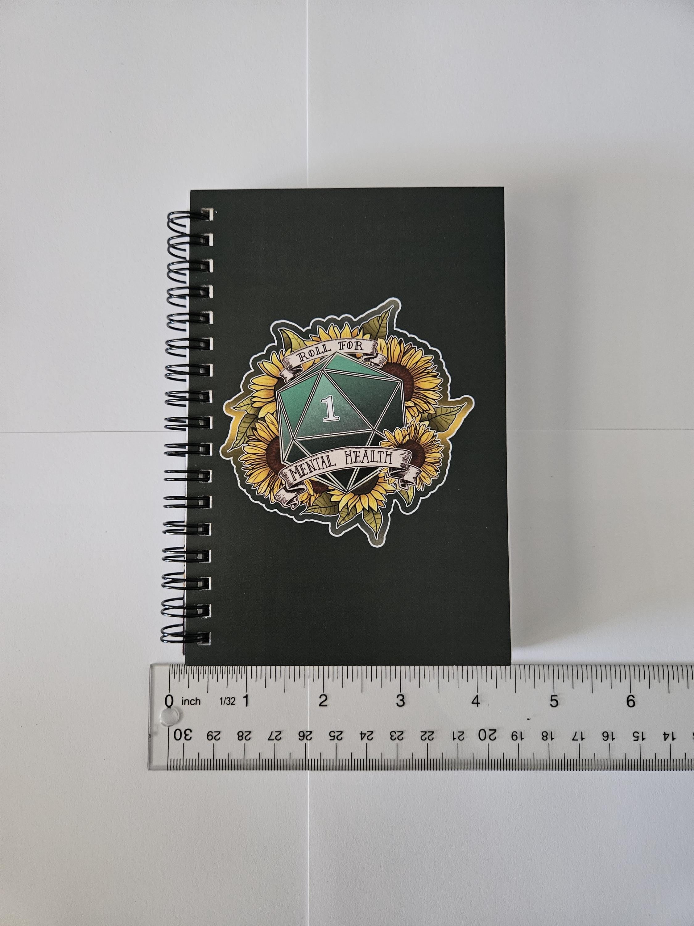 4x6 HANDMADE SPIRAL NOTEBOOK: Roll for Mental Health Natural One D20 Acornandcrowstudio
