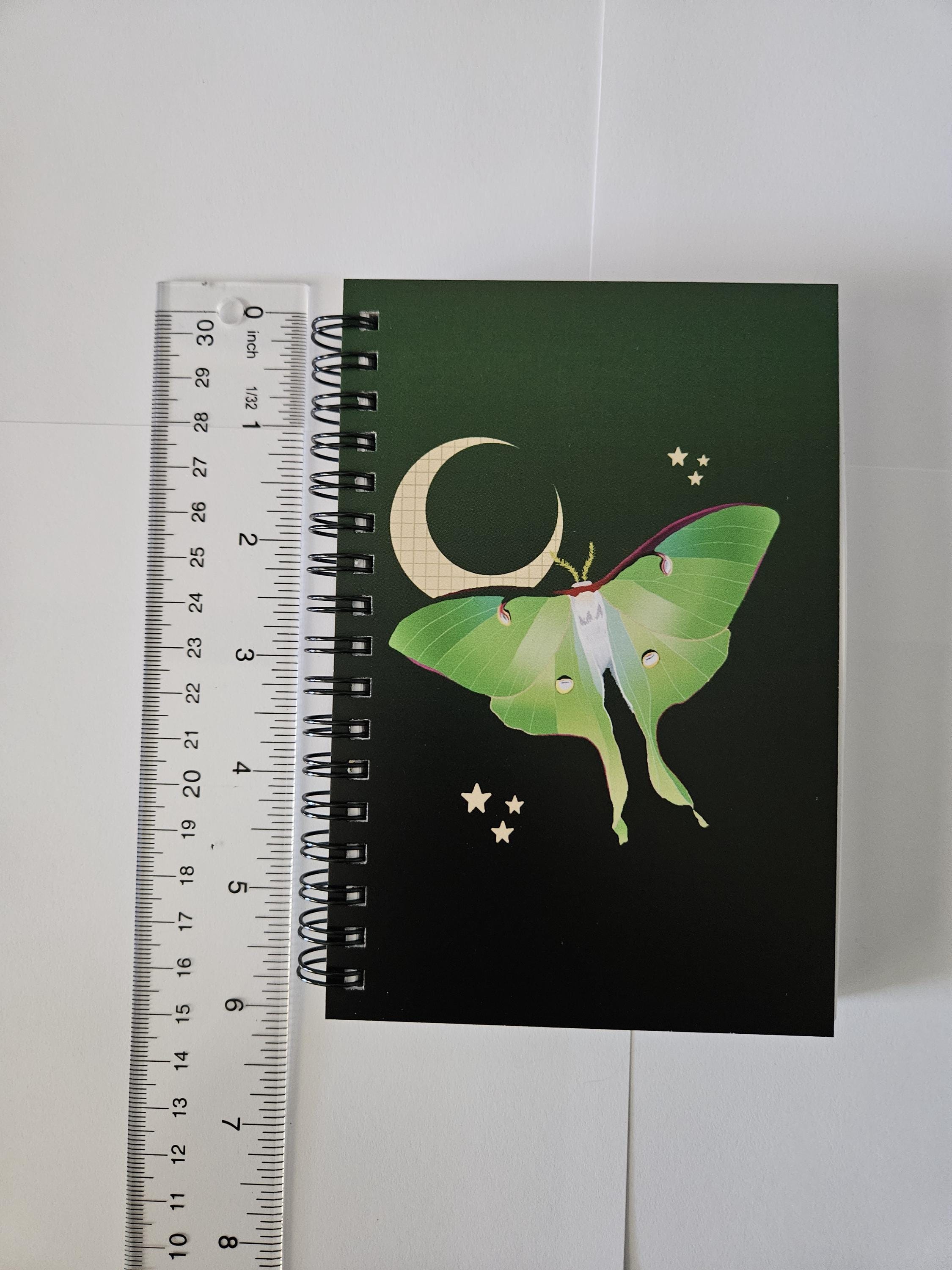 4x6 HANDMADE SPIRAL NOTEBOOK: Luna Moth and Moon Acornandcrowstudio