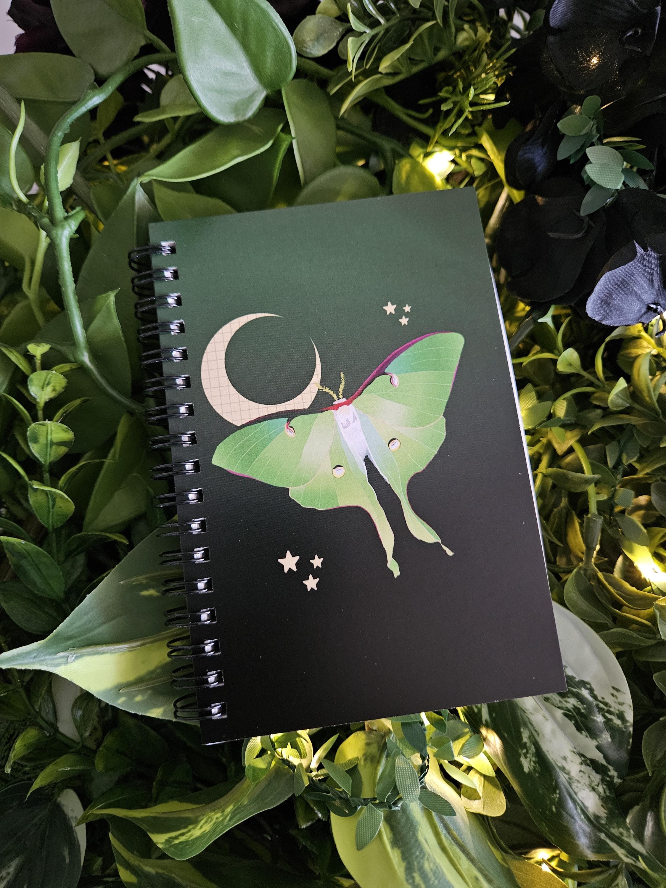 4x6 HANDMADE SPIRAL NOTEBOOK: Luna Moth and Moon