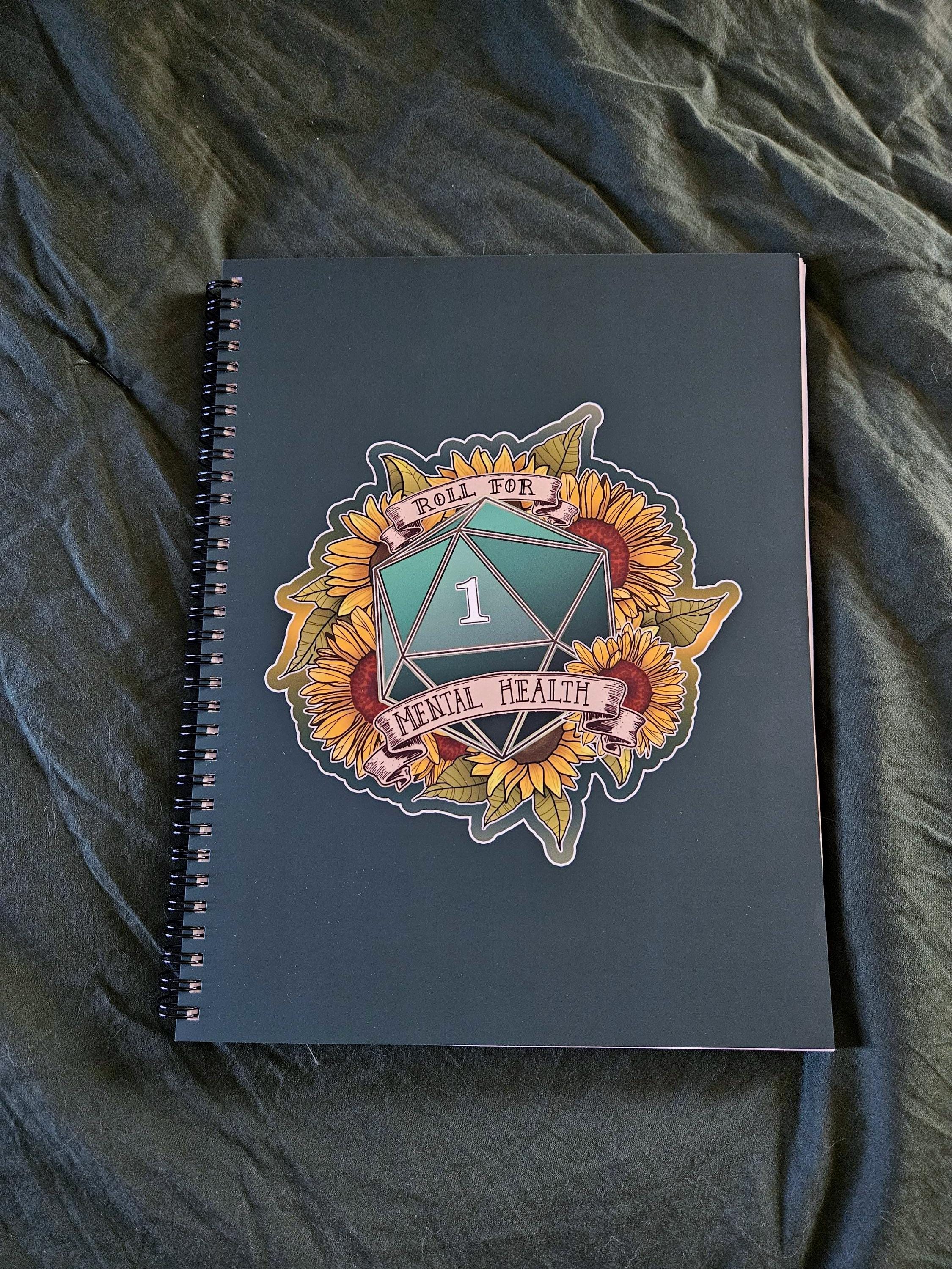 8.5 x 11 HANDMADE SPIRAL NOTEBOOK: Roll for Mental Health Natural One D20