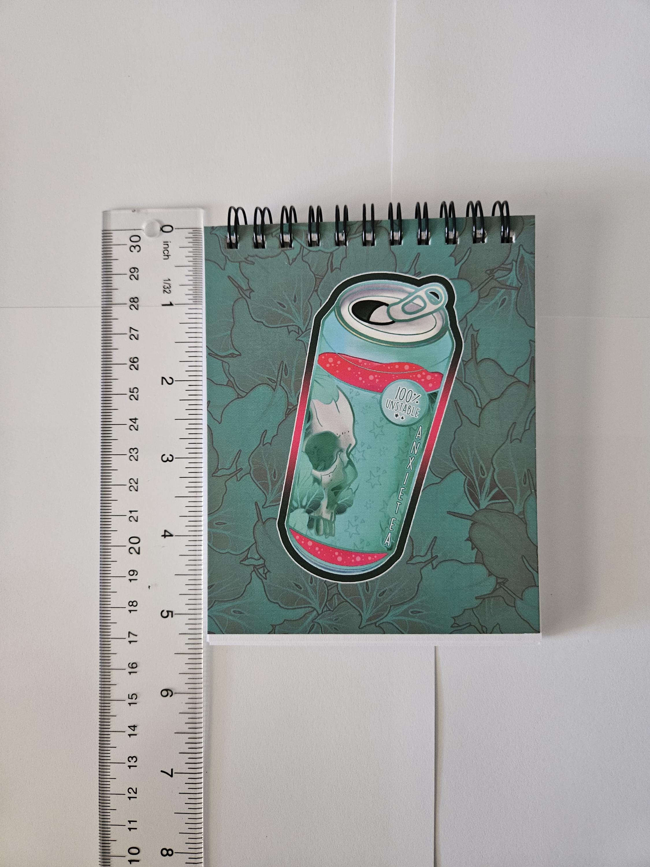 4x5 TOP BOUND Handmade Spiral NOTEBOOK: AnxieTEA Teal 'Tea' Can