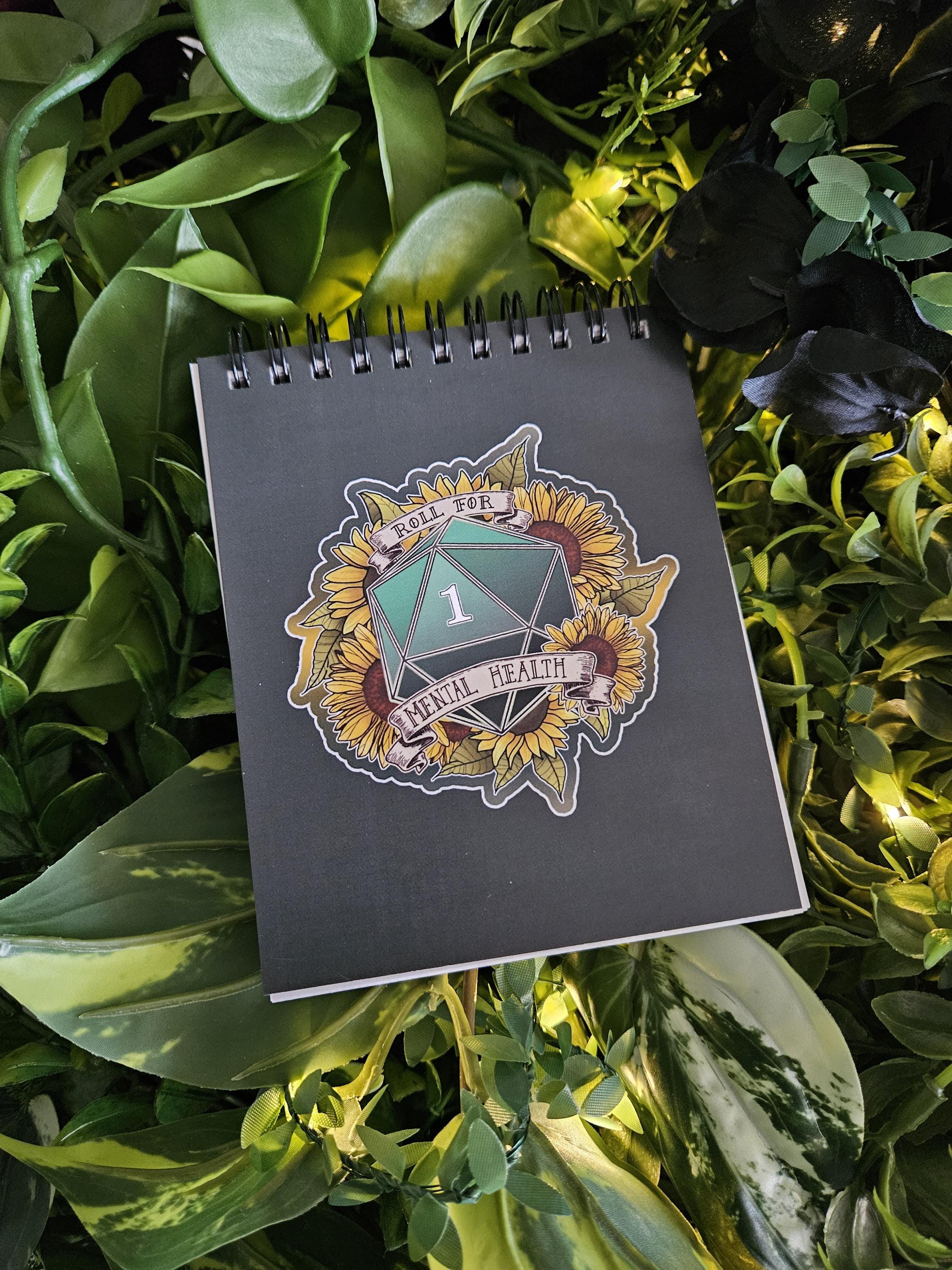 4x5 TOP BOUND Handmade Spiral NOTEBOOK: Roll for Mental Health Natural One D20 Acornandcrowstudio